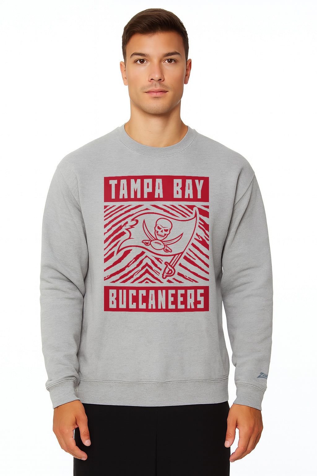 Zubaz NFL Tampa Bay Buccaneers Men's Gridiron Zebra 2 Color Heather Gray Crewneck Sweatshirt