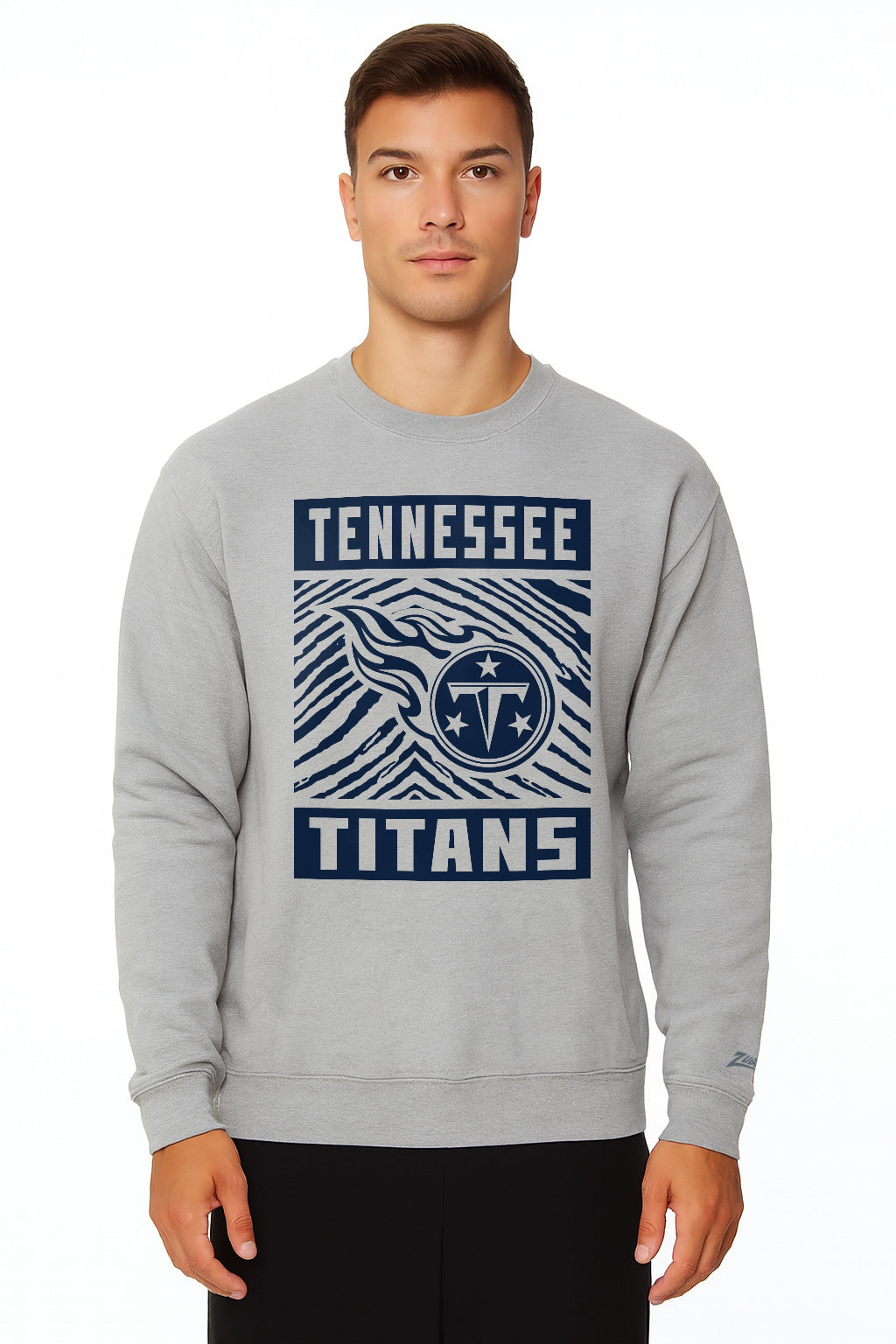 Zubaz NFL Tennessee Titans Men's Gridiron Zebra 2 Color Heather Gray Crewneck Sweatshirt