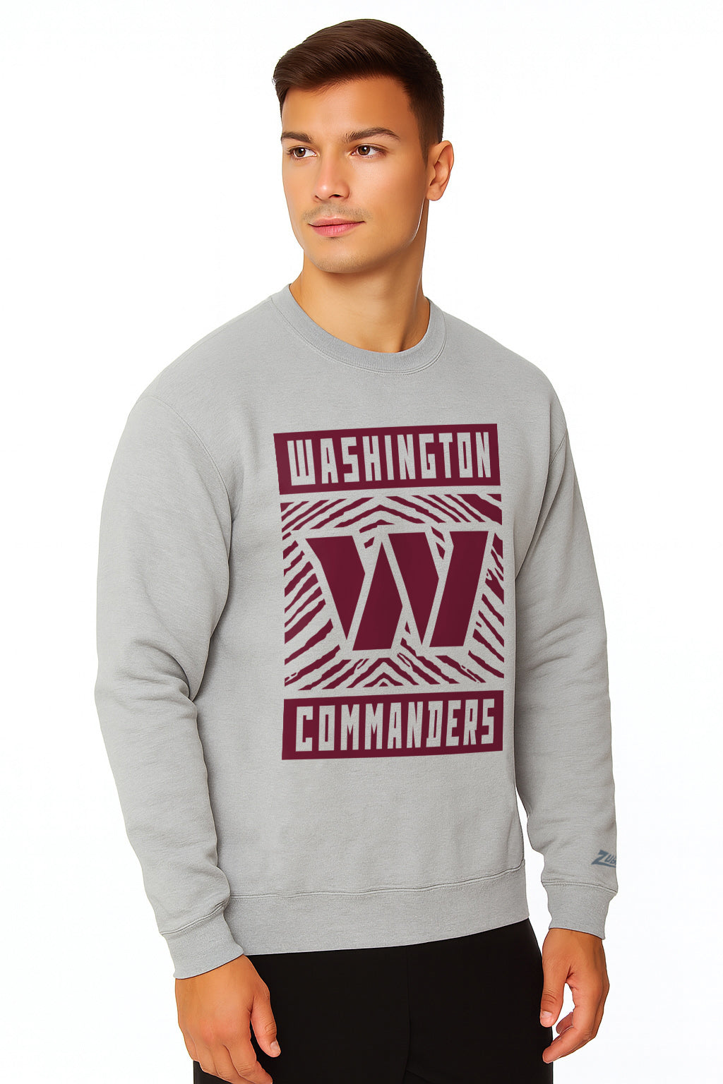 Zubaz NFL Washington Commanders Men's Gridiron Zebra 2 Color Heather Gray Crewneck Sweatshirt