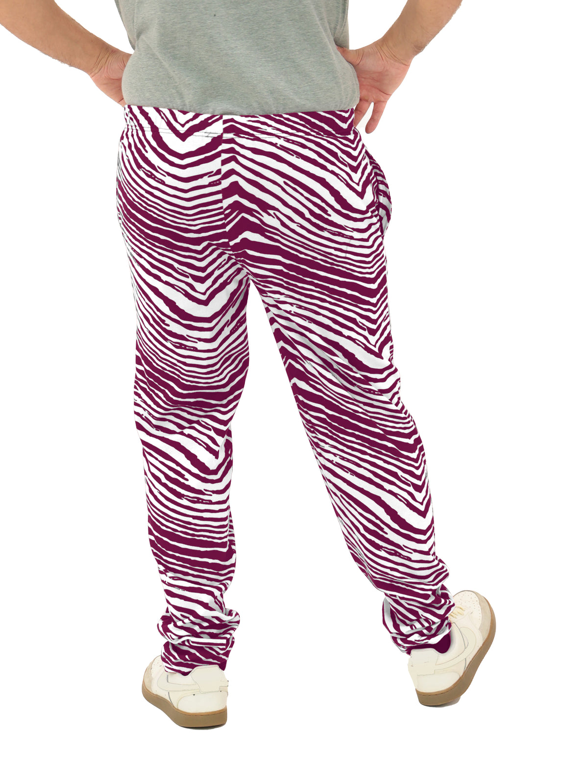 Zubaz Adult Unisex Z88 2 Color Zebra Pants, MAROON/WHITE
