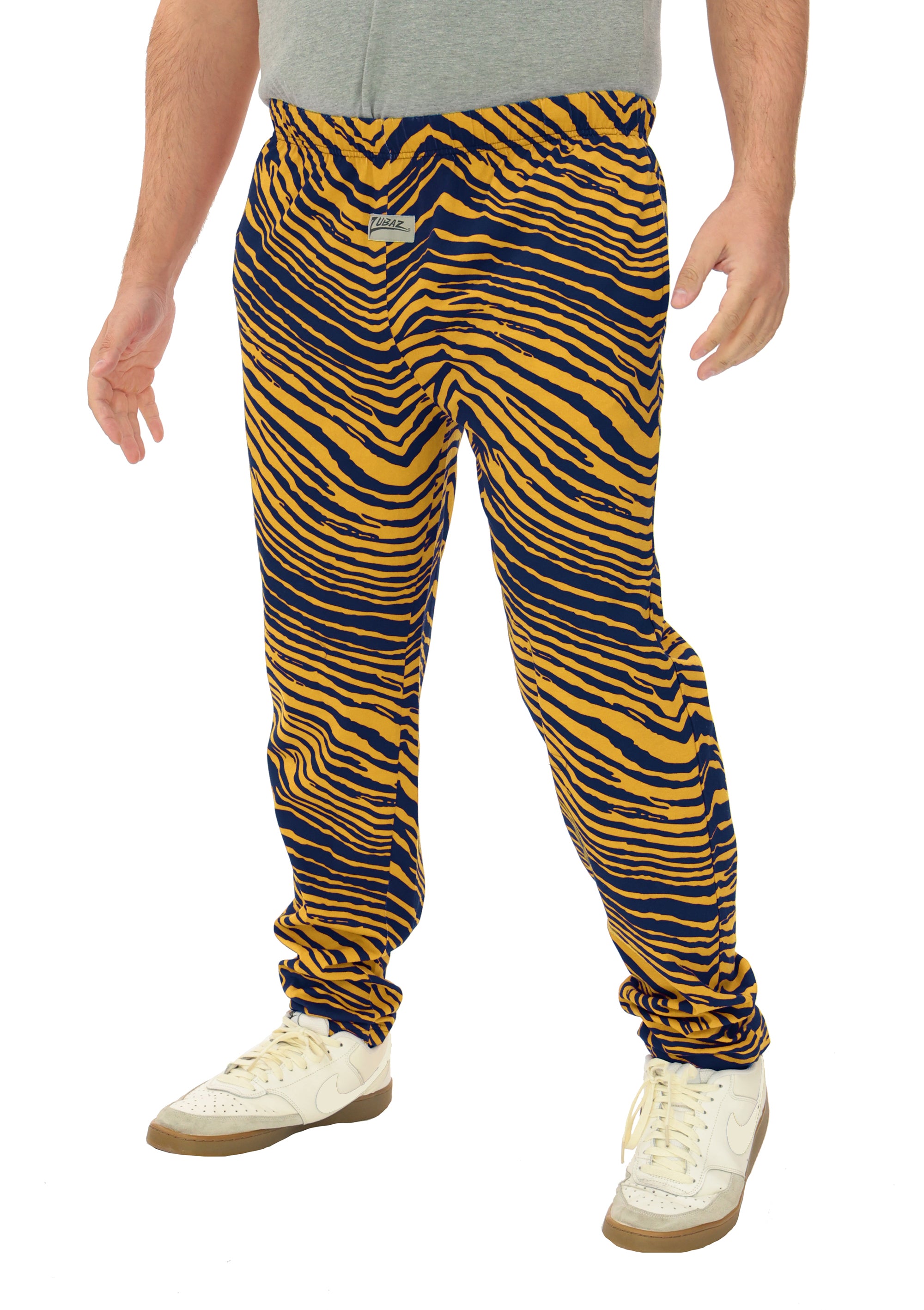 Zubaz Adult Unisex Z88 2 Color Zebra Pants, NAVY/GOLD