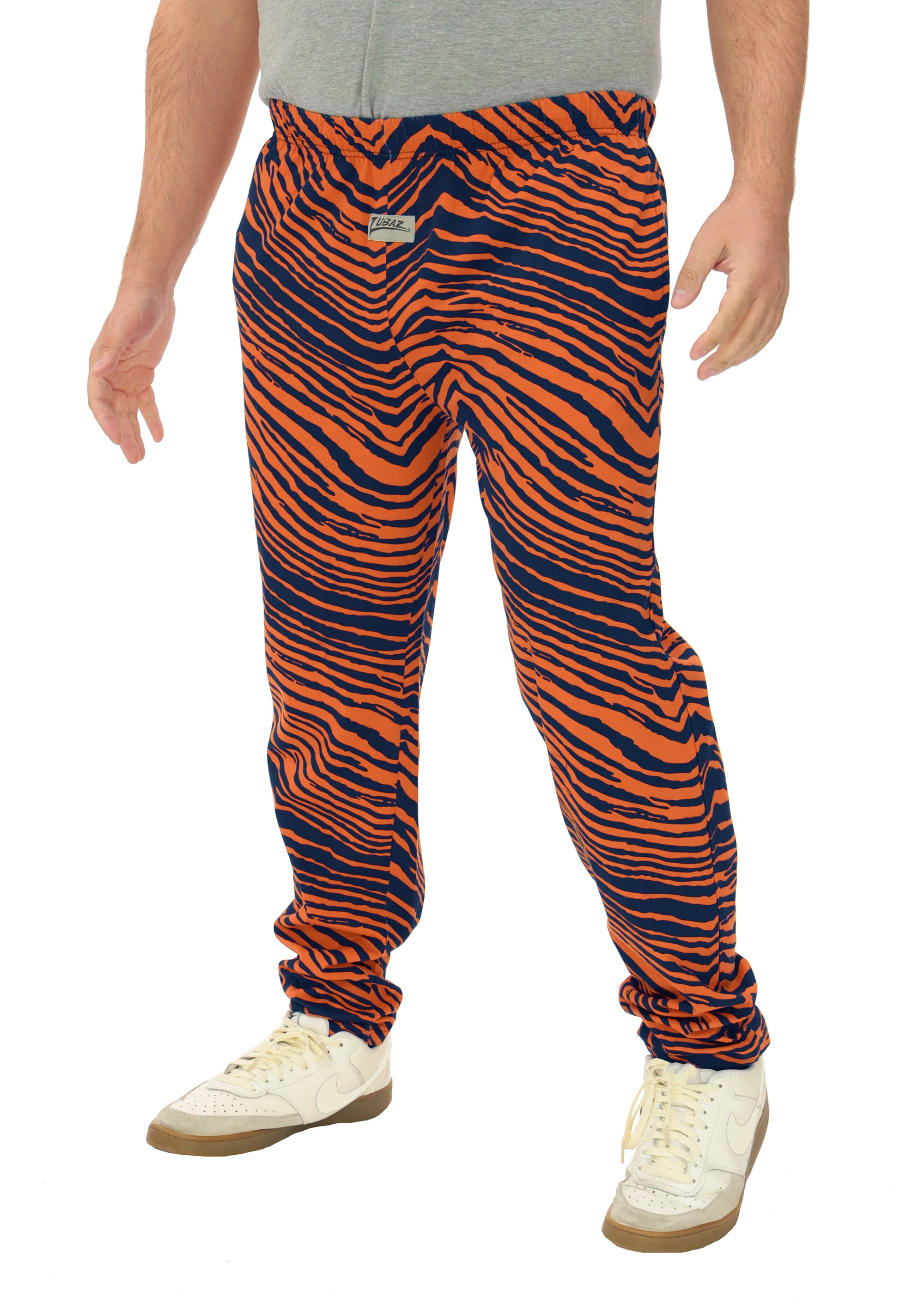Zubaz Adult Unisex Z88 2 Color Zebra Pants, NAVY/ORANGE