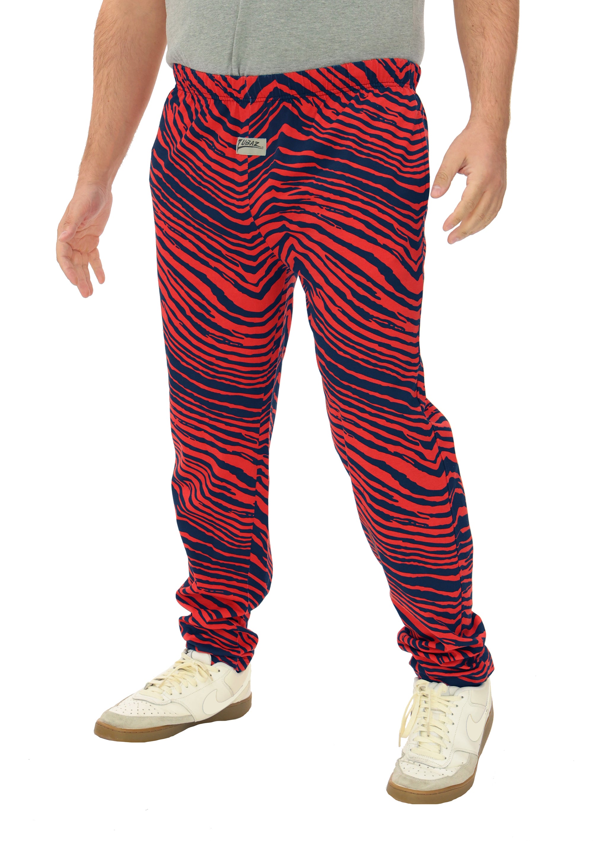 Zubaz Adult Unisex Z88 2 Color Zebra Pants, NAVY/RED