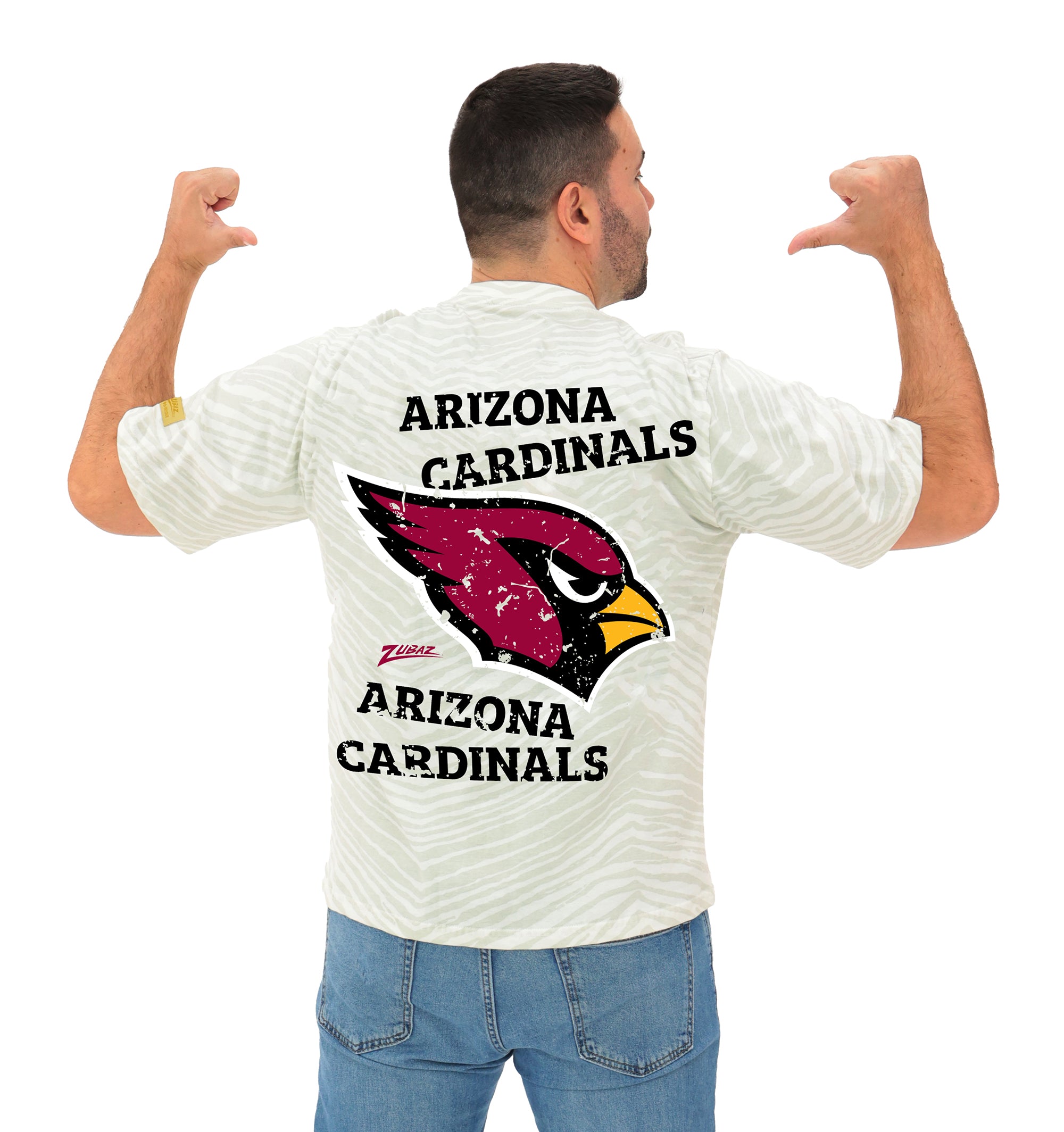 Zubaz NFL Unisex Adult Vintage 90s Full Back Zebra 2 Color Tonal All Over Short Sleeve T-Shirt, Arizona Cardinals