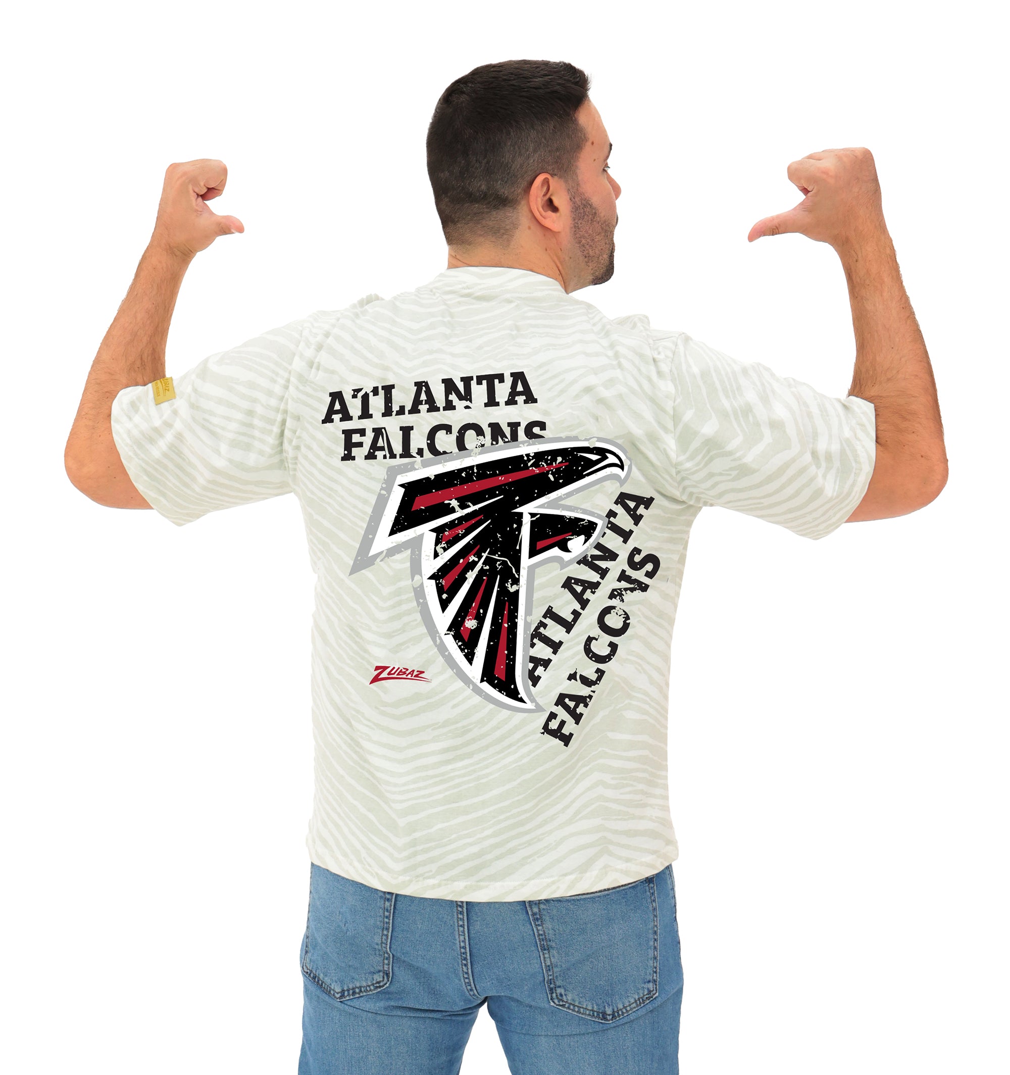 Zubaz NFL Unisex Adult Vintage 90s Full Back Zebra 2 Color Tonal All Over Short Sleeve T-Shirt, Atlanta Falcons