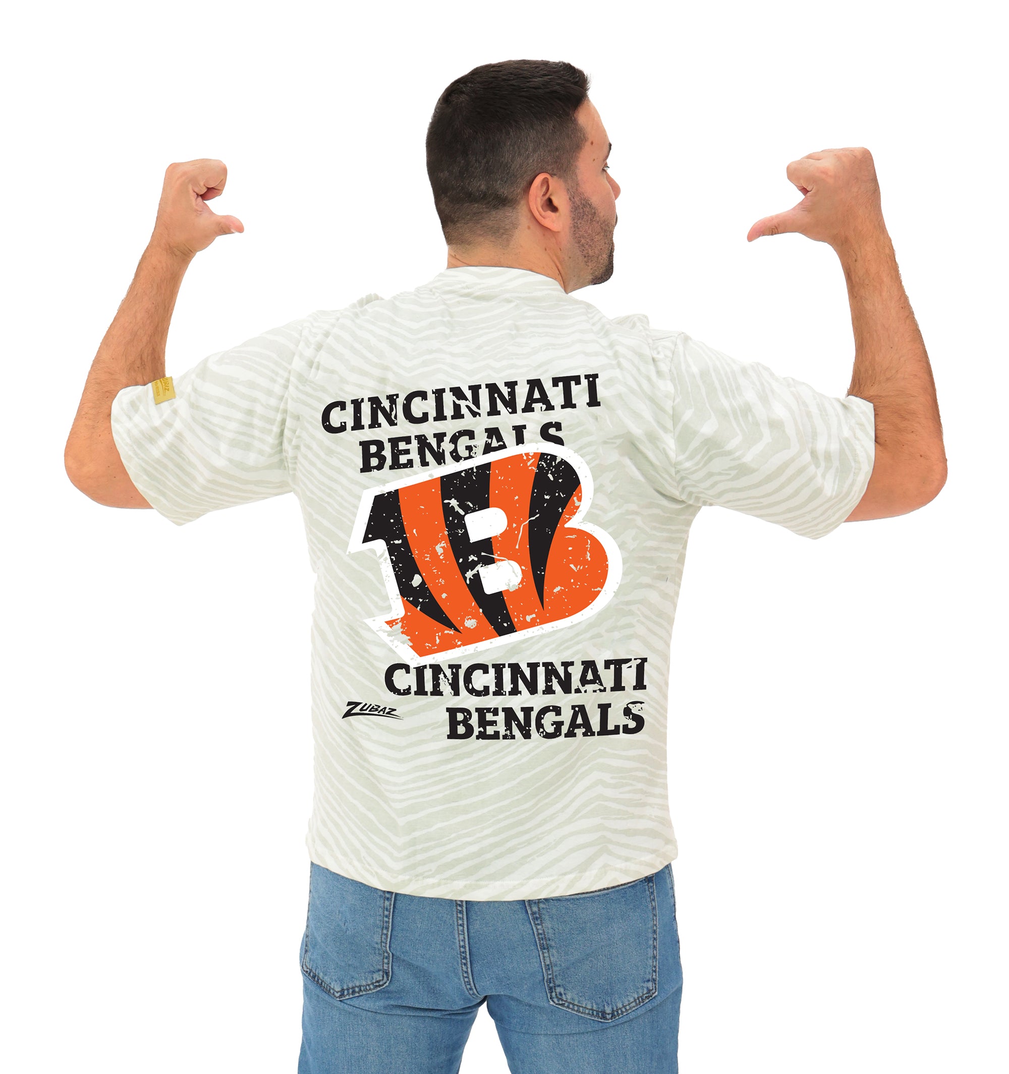 Zubaz NFL Unisex Adult Vintage 90s Full Back Zebra 2 Color Tonal All Over Short Sleeve T-Shirt, Cincinnati Bengals