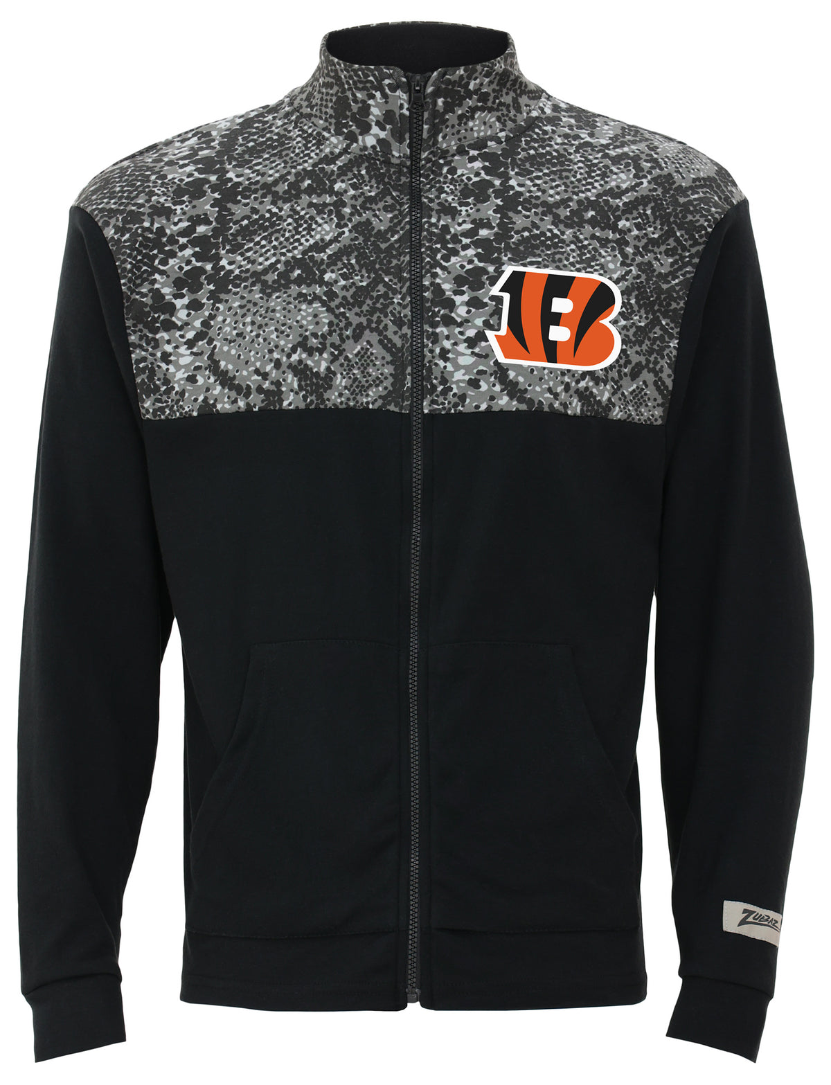 Zubaz NFL Men's Post Black Tonal Long Sleeve Full Zip Fleece - Cincinnati Bengals