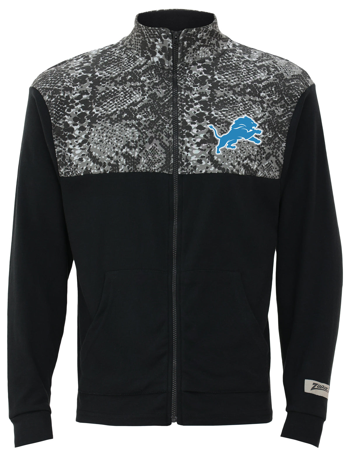 Zubaz NFL Men's Post Black Tonal Long Sleeve Full Zip Fleece - Detroit Lions