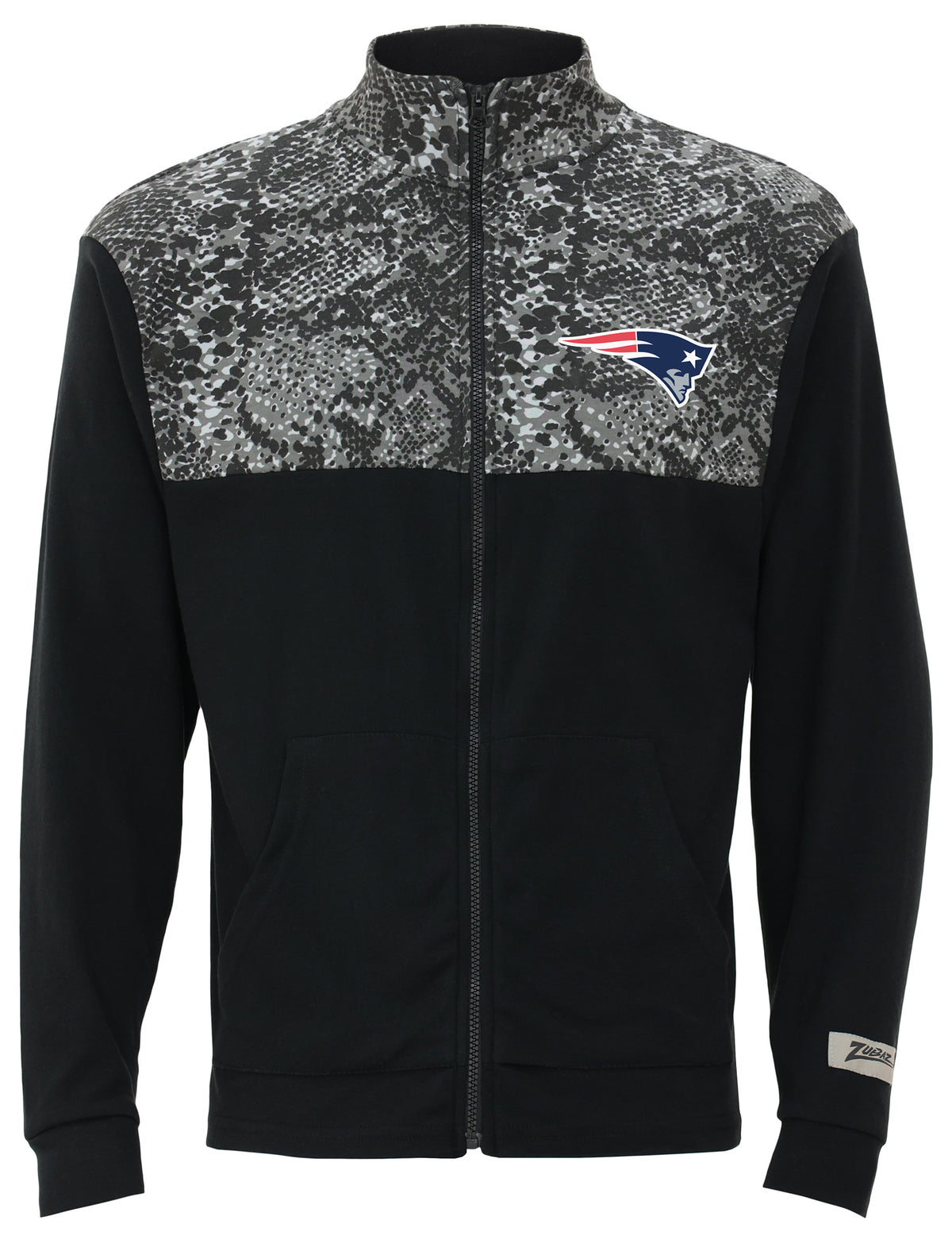Zubaz NFL Men's Post Black Tonal Long Sleeve Full Zip Fleece - New England Patriots