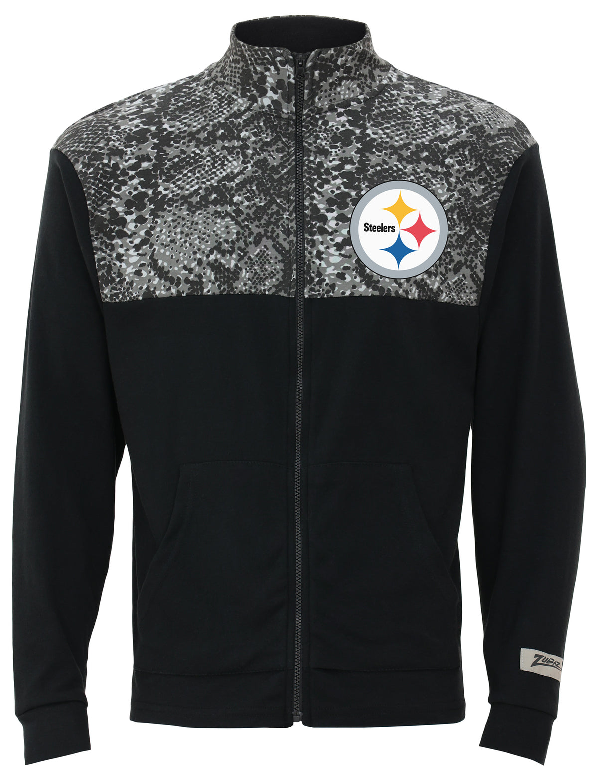 Zubaz NFL Men's Post Black Tonal Long Sleeve Full Zip Fleece - Pittsburgh Steelers
