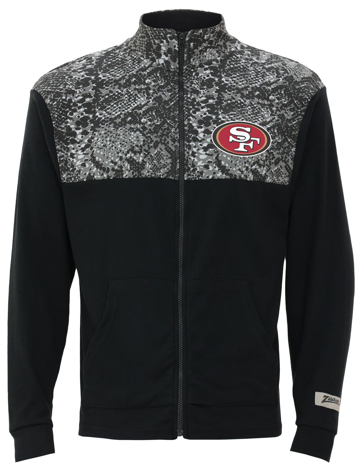 Zubaz NFL Men's Post Black Tonal Long Sleeve Full Zip Fleece - San Francisco 49ers