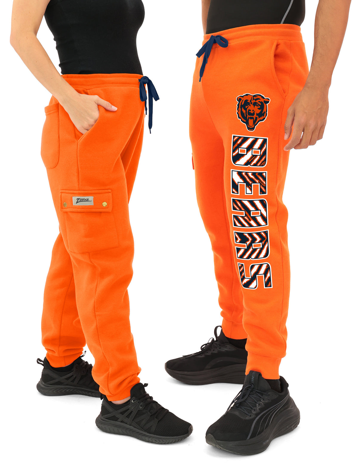 Zubaz NFL UNISEX 90s Team Cargo Joggers ALT team color Upright logo Zebra 3 color with Team name and Logo, CHICAGO BEARS - O