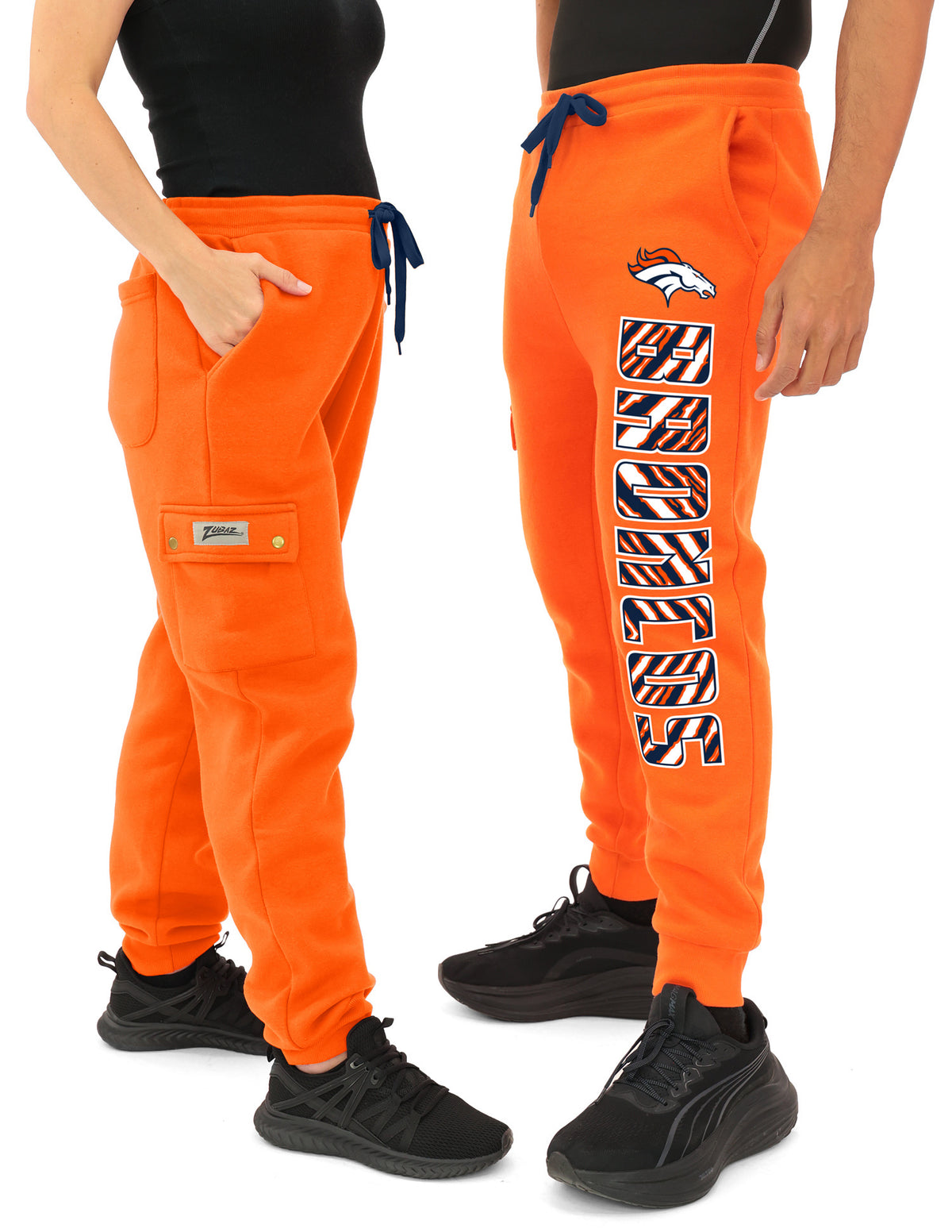 Zubaz NFL UNISEX 90s Team Cargo Joggers ALT team color Upright logo Zebra 3 color with Team name and Logo, DENVER BRONCOS -