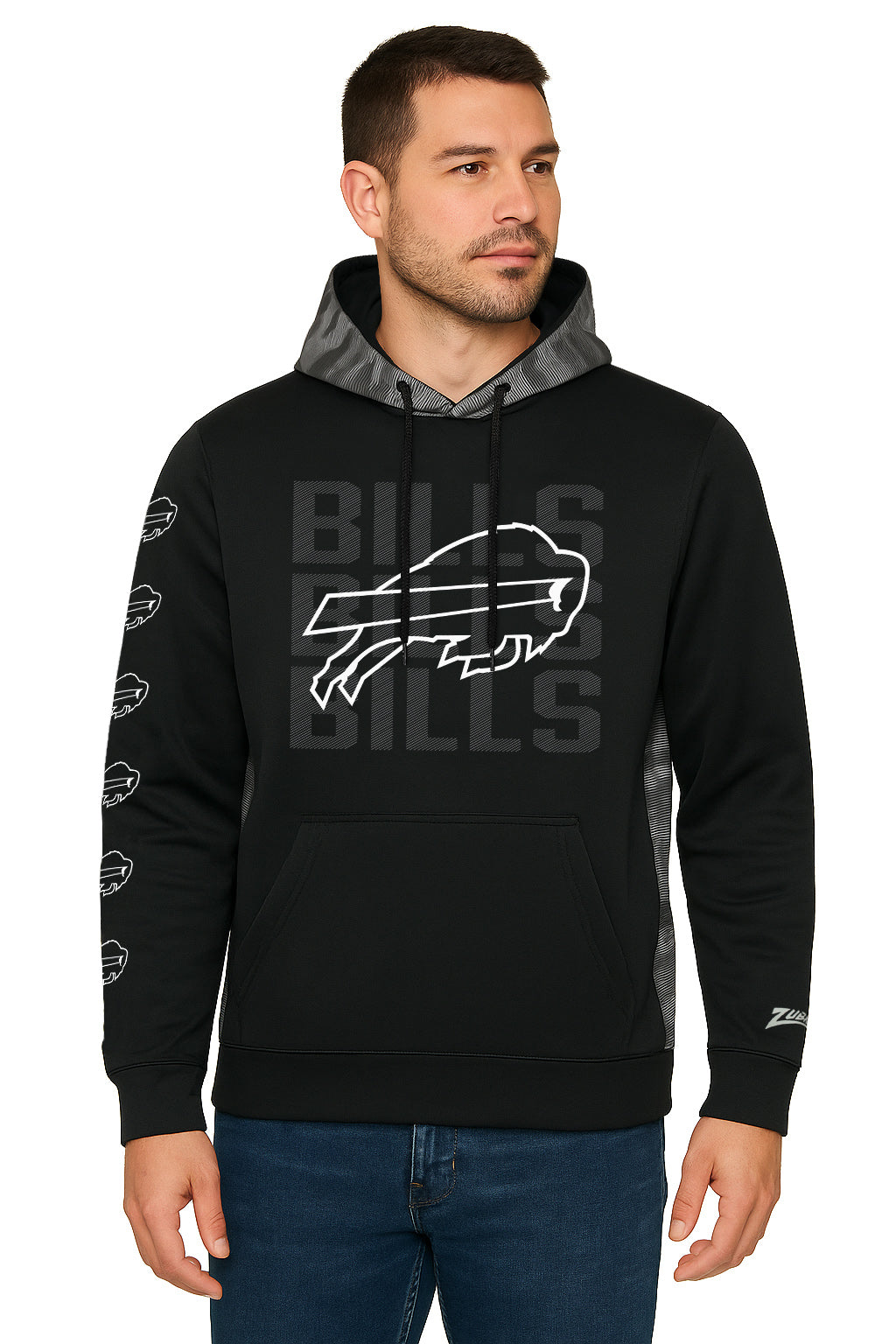 Zubaz NFL Men's Tonal Camo Line Back Panel Hoodie, BUFFALO BILLS