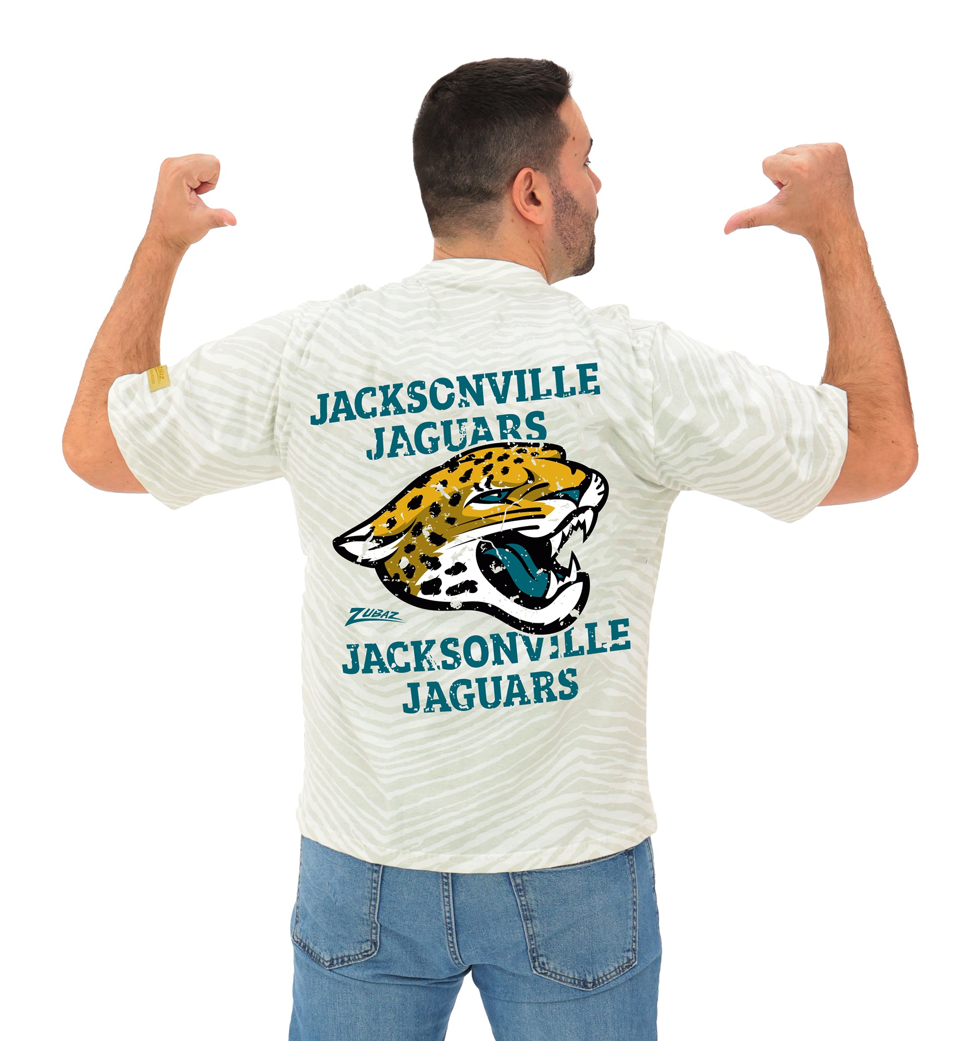 Zubaz NFL Unisex Adult Vintage 90s Full Back Zebra 2 Color Tonal All Over Short Sleeve T-Shirt, Jacksonville Jaguars