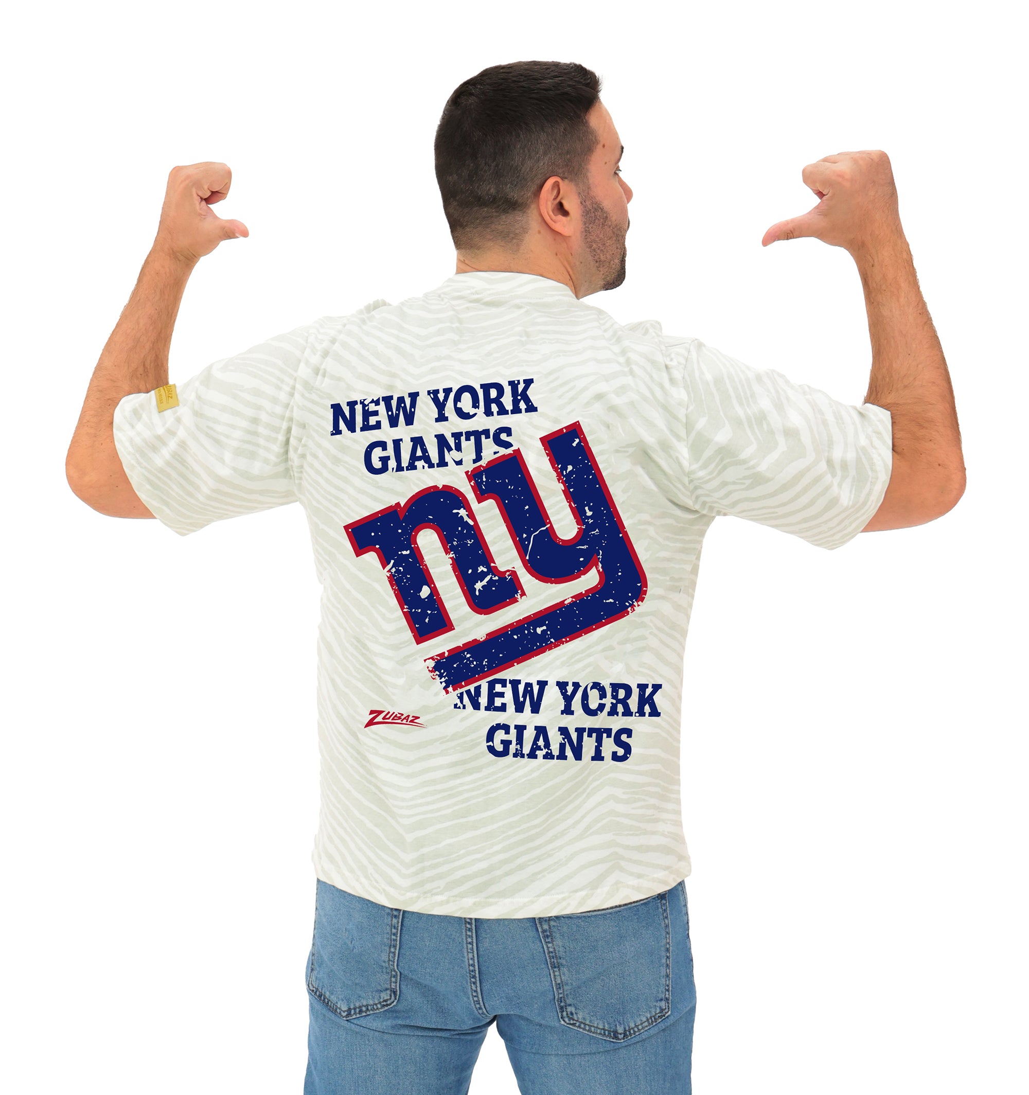 Zubaz NFL Unisex Adult Vintage 90s Full Back Zebra 2 Color Tonal All Over Short Sleeve T-Shirt, New York Giants