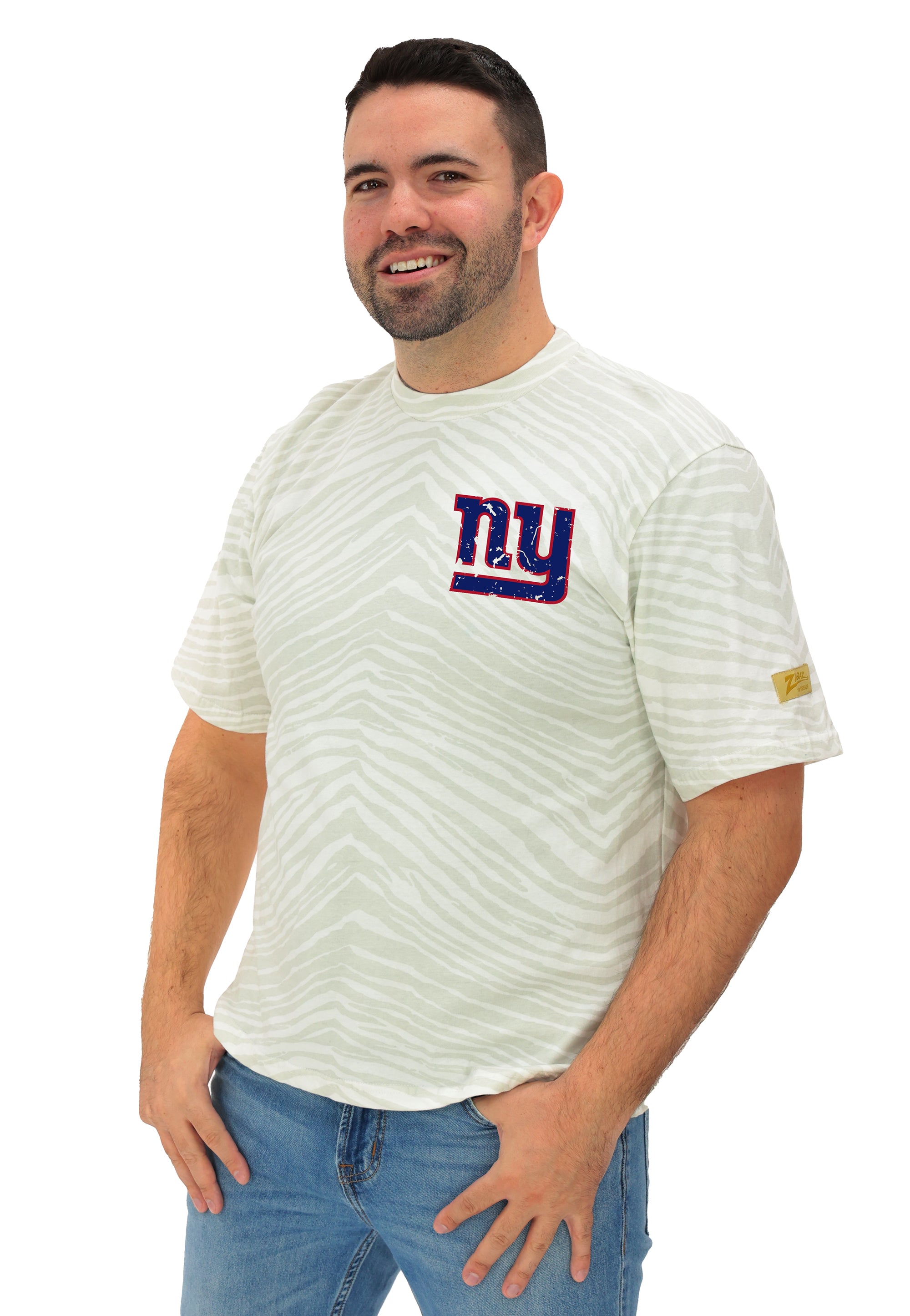 Zubaz NFL Unisex Adult Vintage 90s Full Back Zebra 2 Color Tonal All Over Short Sleeve T-Shirt, New York Giants - Official NF
