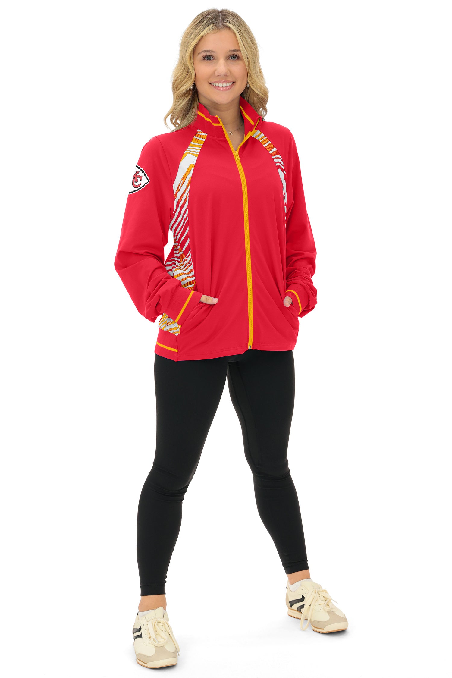 Zubaz NFL Women's Elevated Zebra Ombre Mock Track Full Zip Top, KANSAS CITY CHIEFS