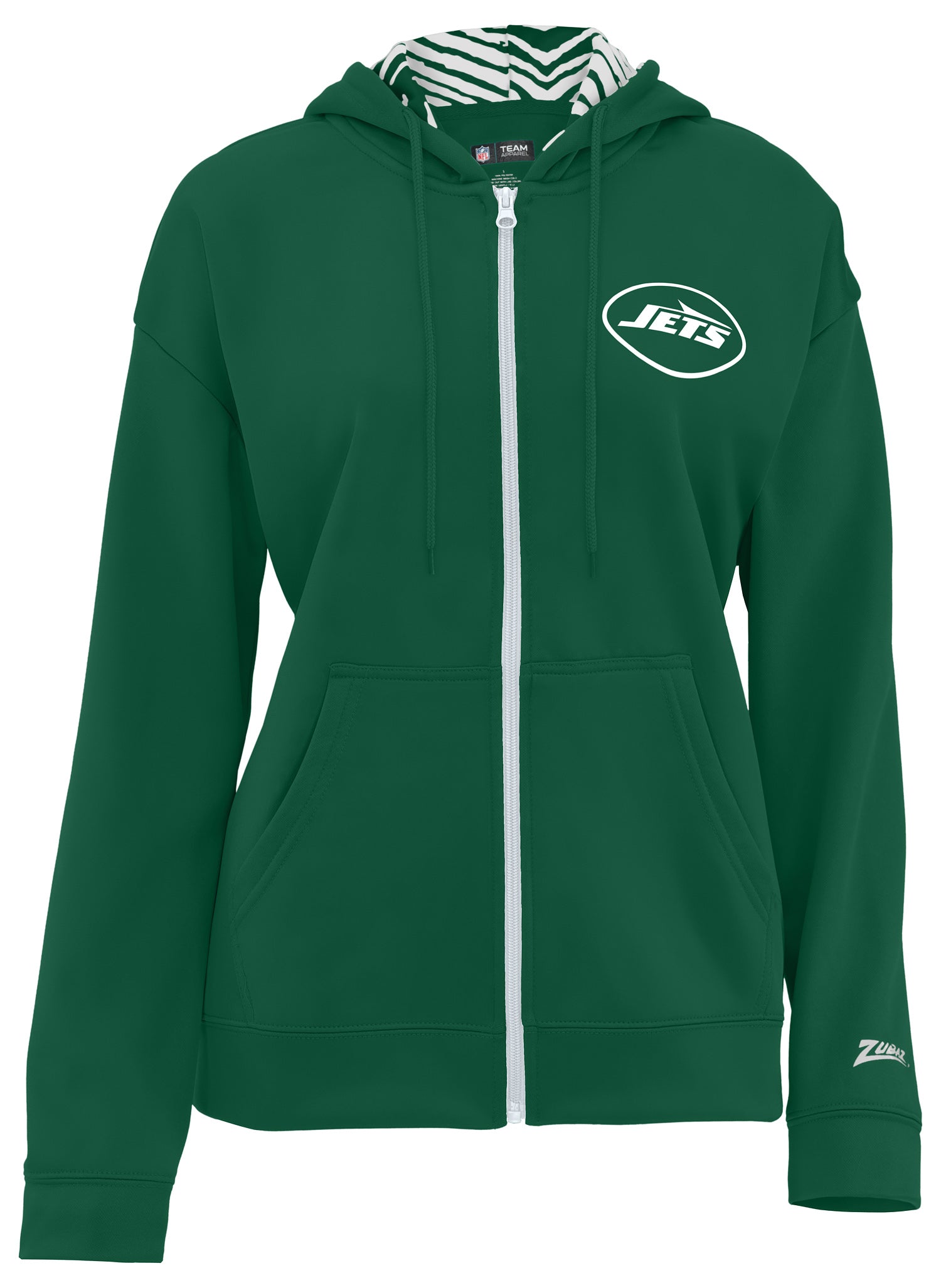 Zubaz NFL Women's 3 Color Zebra Liner Full Zip Hoodie, NEW YORK JETS