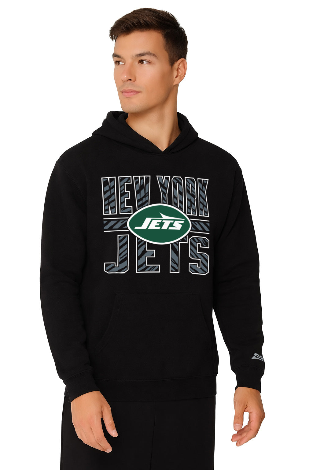 Zubaz NFL Men's Black Graphic Fleece Hoodie, New York Jets