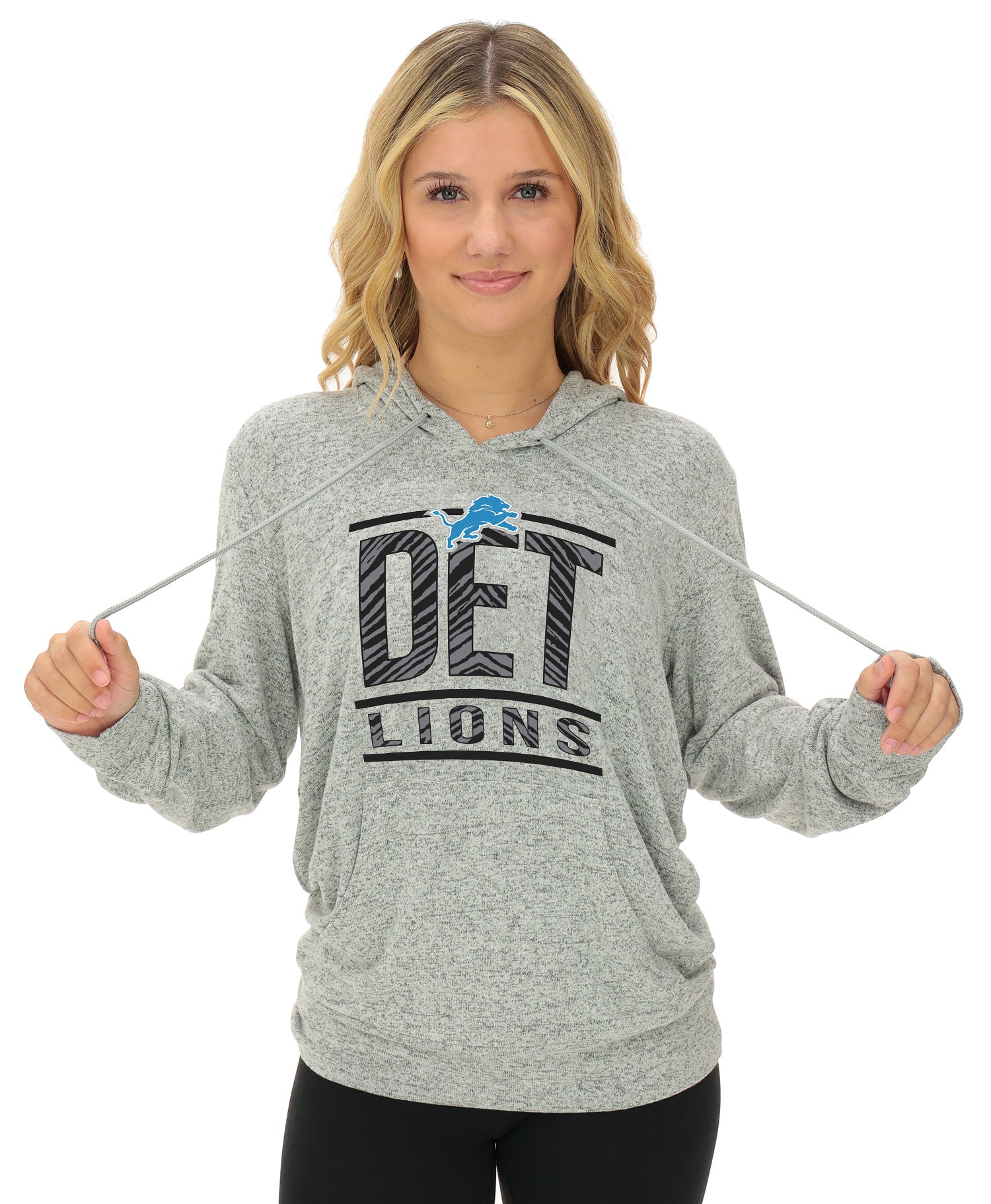 Zubaz NFL Women's Goal Line Soft Marled Gray Hoodie, Detroit Lions