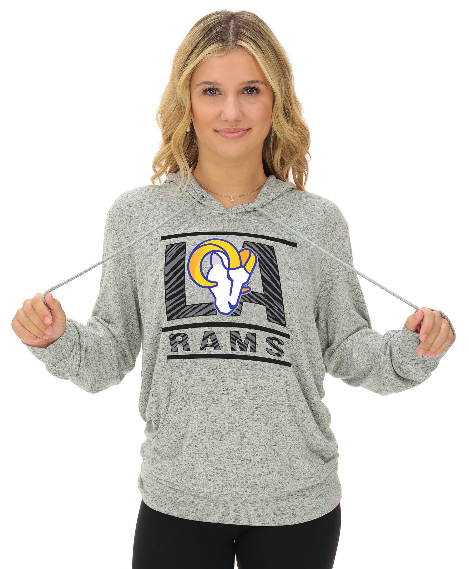 Zubaz NFL Women's Goal Line Soft Marled Gray Hoodie, Los Angeles Rams