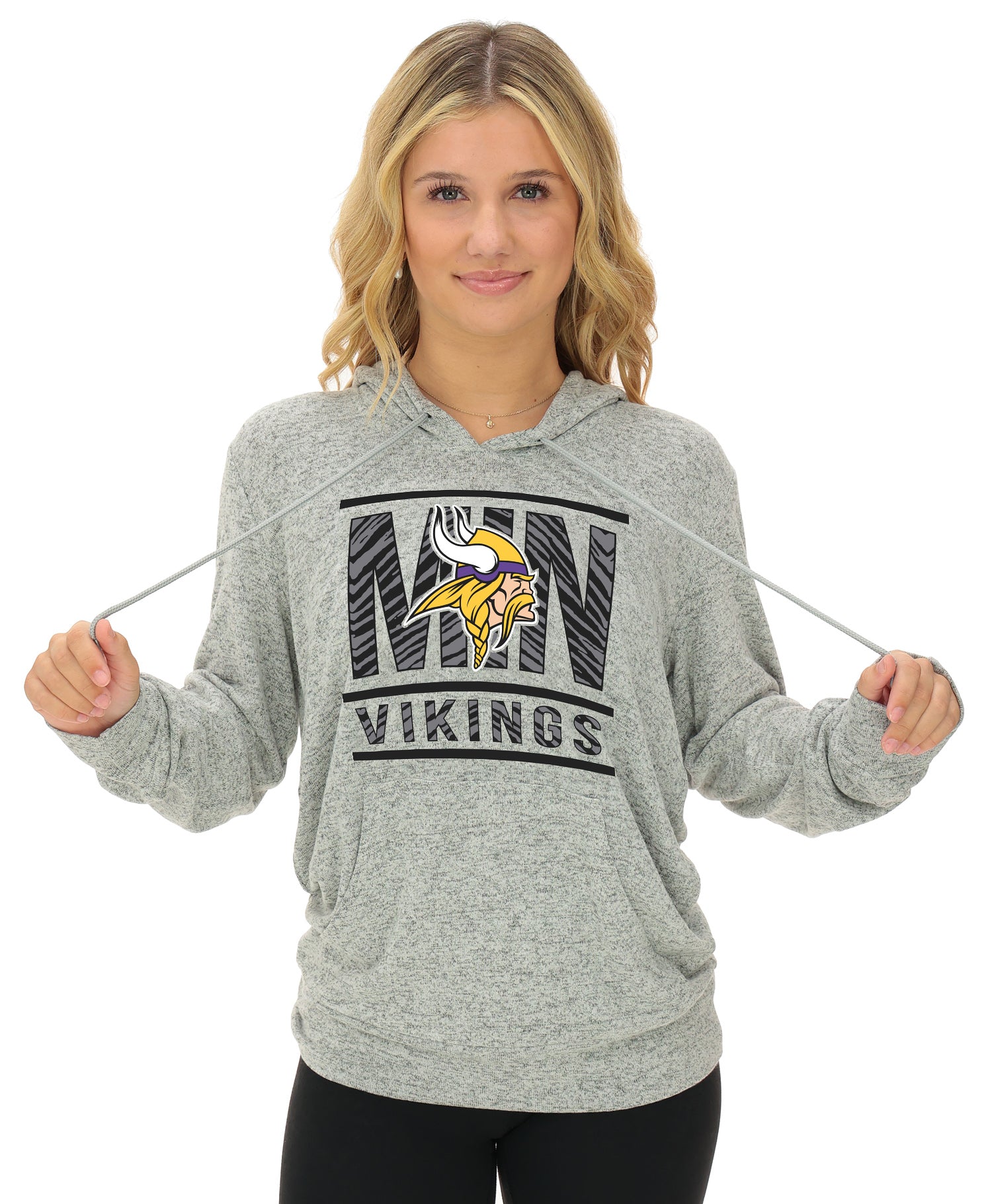 Zubaz NFL Women's Goal Line Soft Marled Gray Hoodie, Minnesota Vikings