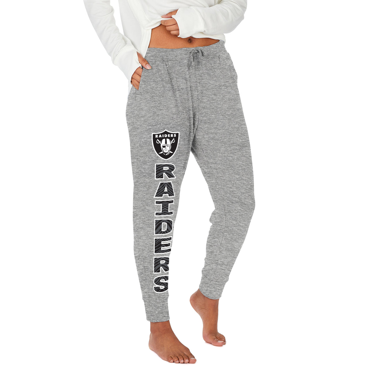 Zubaz NFL Las Vegas Raiders Women's Gray Stacked Text Soft Marled Joggers