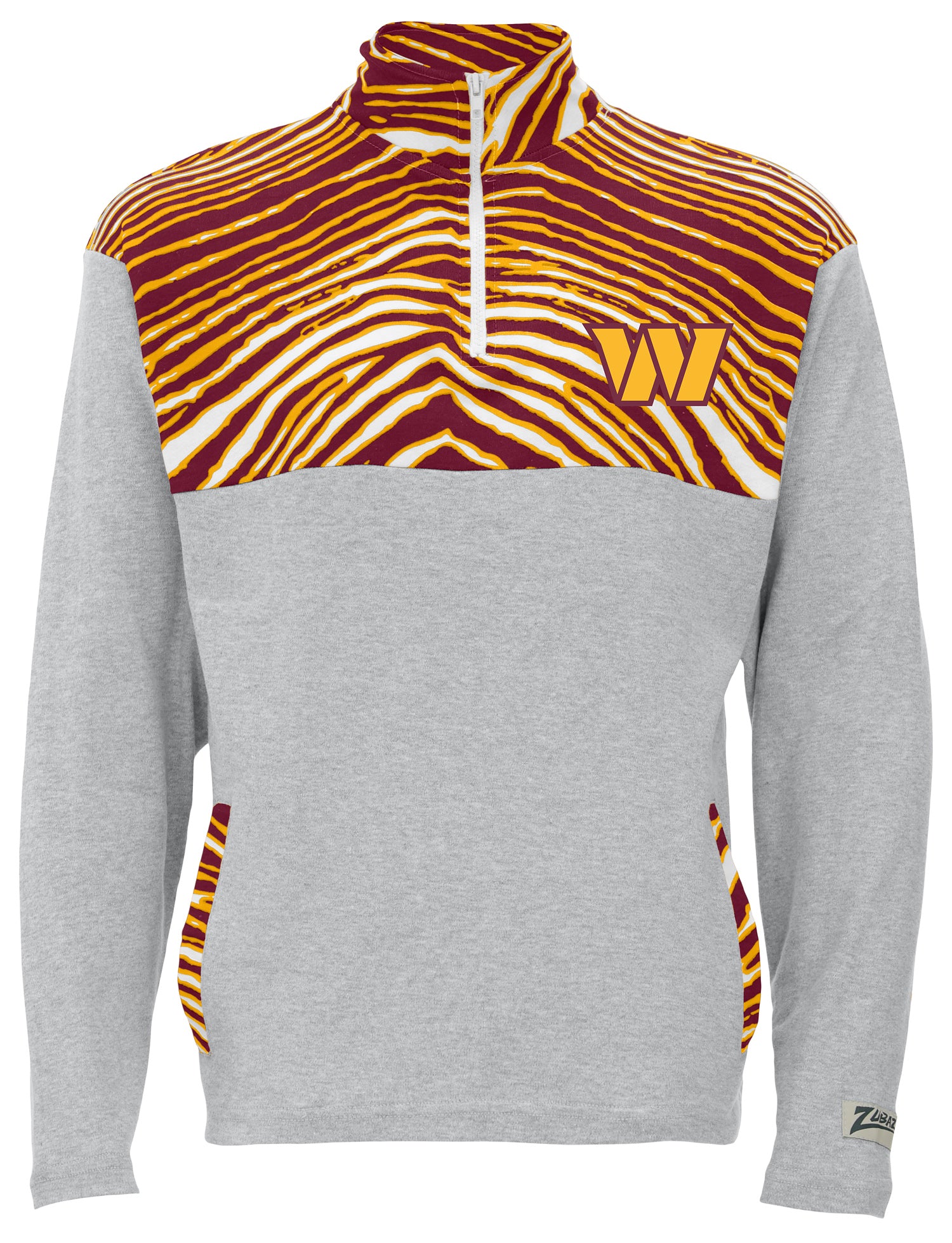 Zubaz NFL Quarter Zip with 3 Color Zebra Yoke and Collar, WASHINGTON COMMANDERS