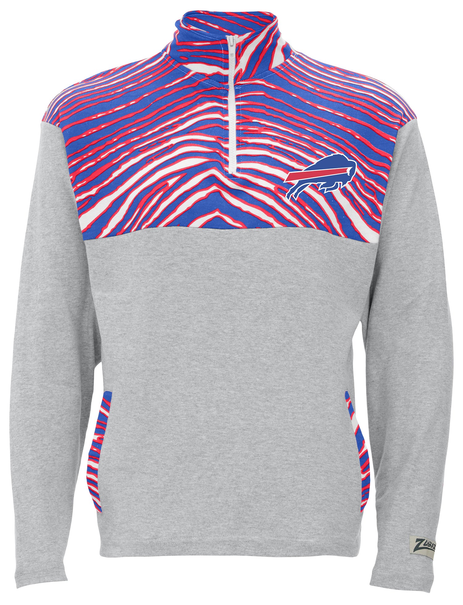 Zubaz NFL Quarter Zip with 3 Color Zebra Yoke and Collar, BUFFALO BILLS