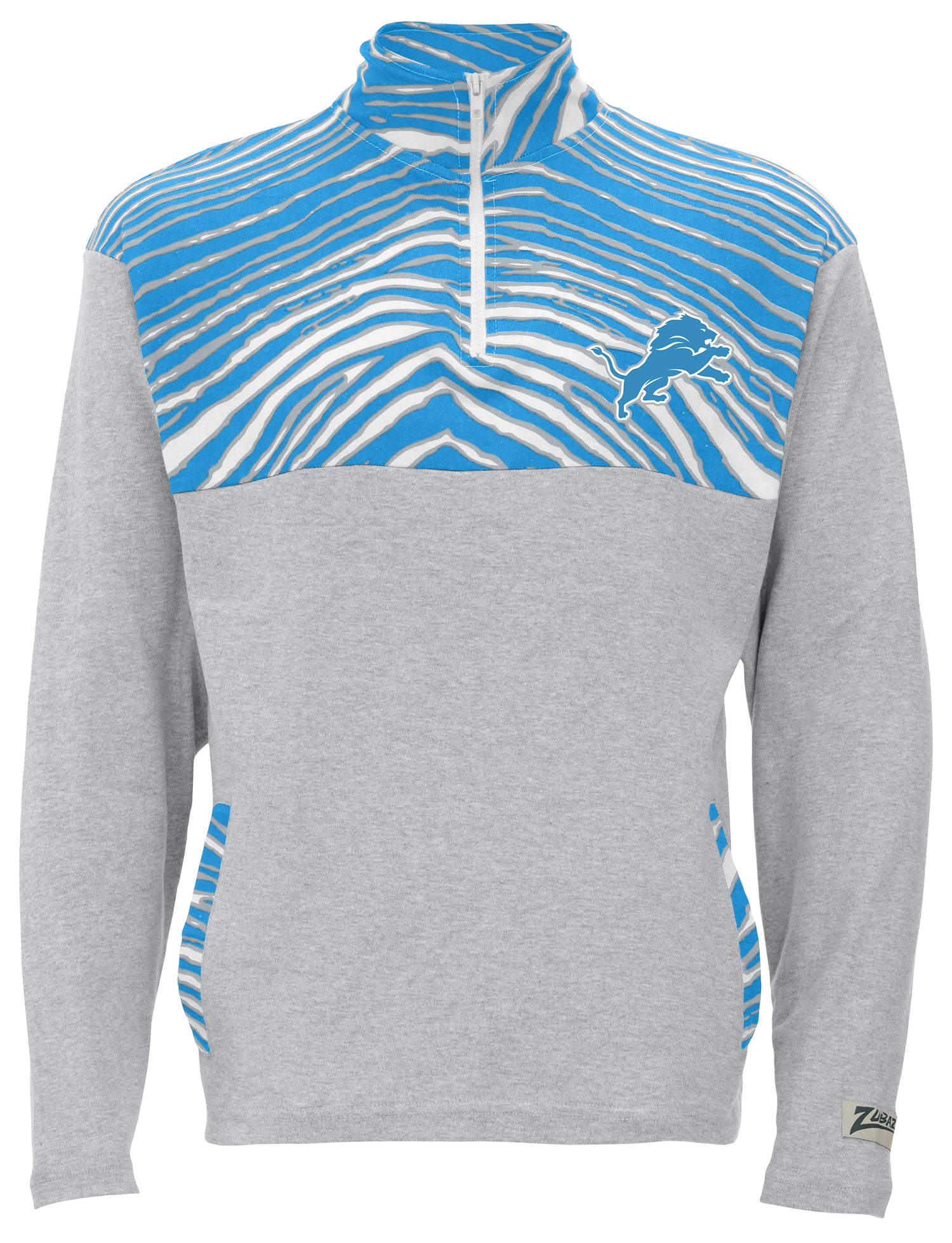 Zubaz NFL Quarter Zip with 3 Color Zebra Yoke and Collar, DETROIT LIONS