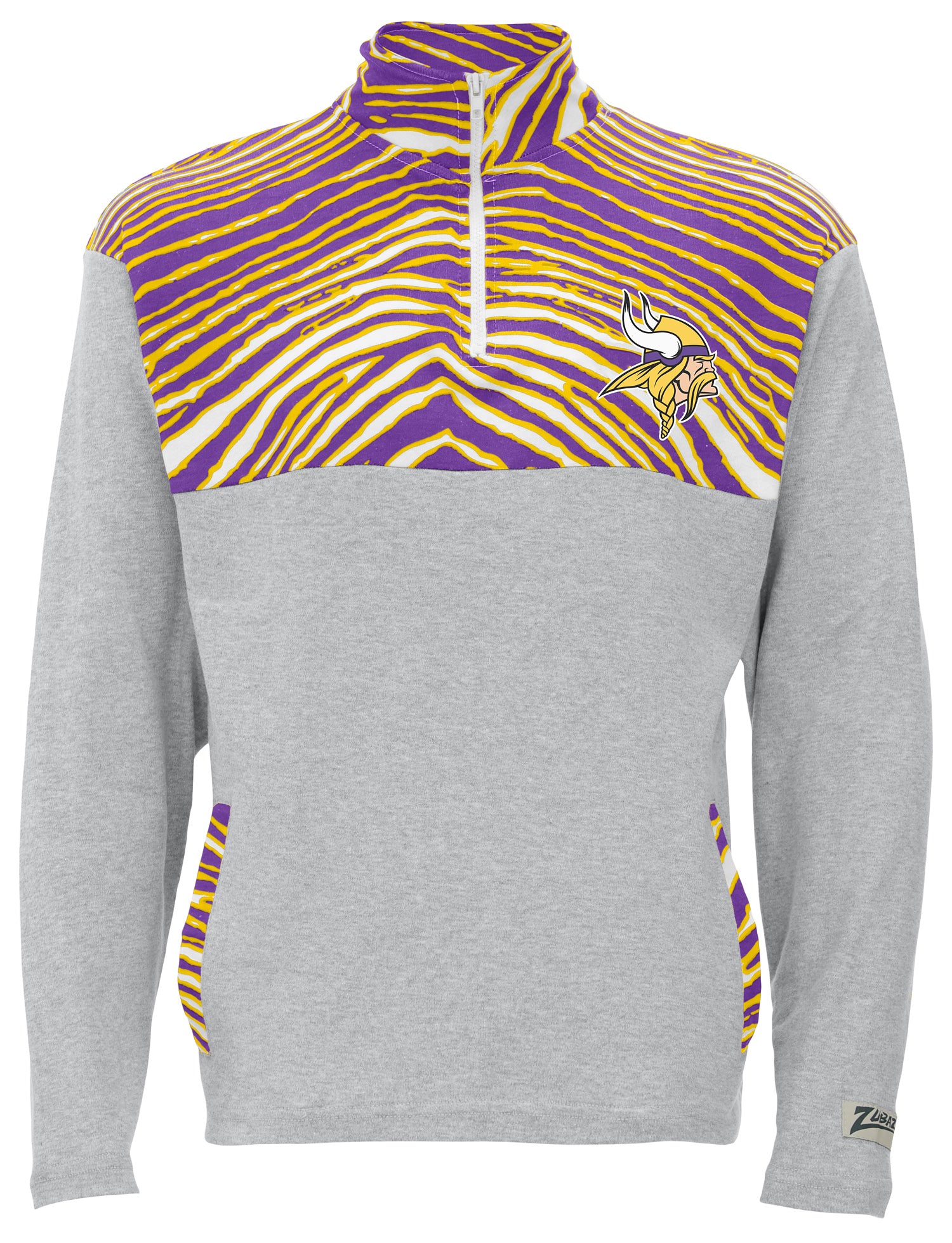 Zubaz NFL Quarter Zip with 3 Color Zebra Yoke and Collar, MINNESOTA VIKINGS