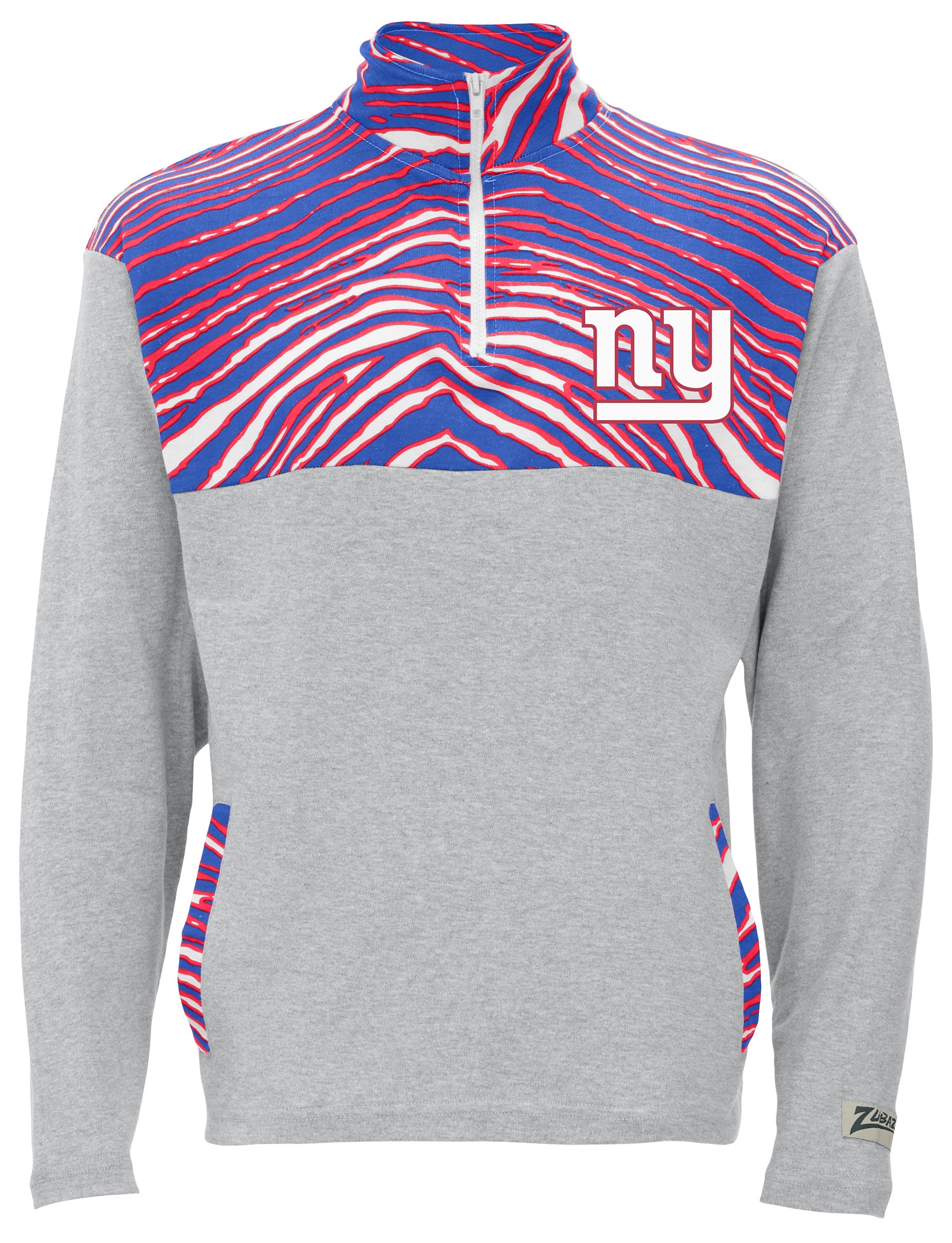 Zubaz NFL Quarter Zip with 3 Color Zebra Yoke and Collar, NEW YORK GIANTS