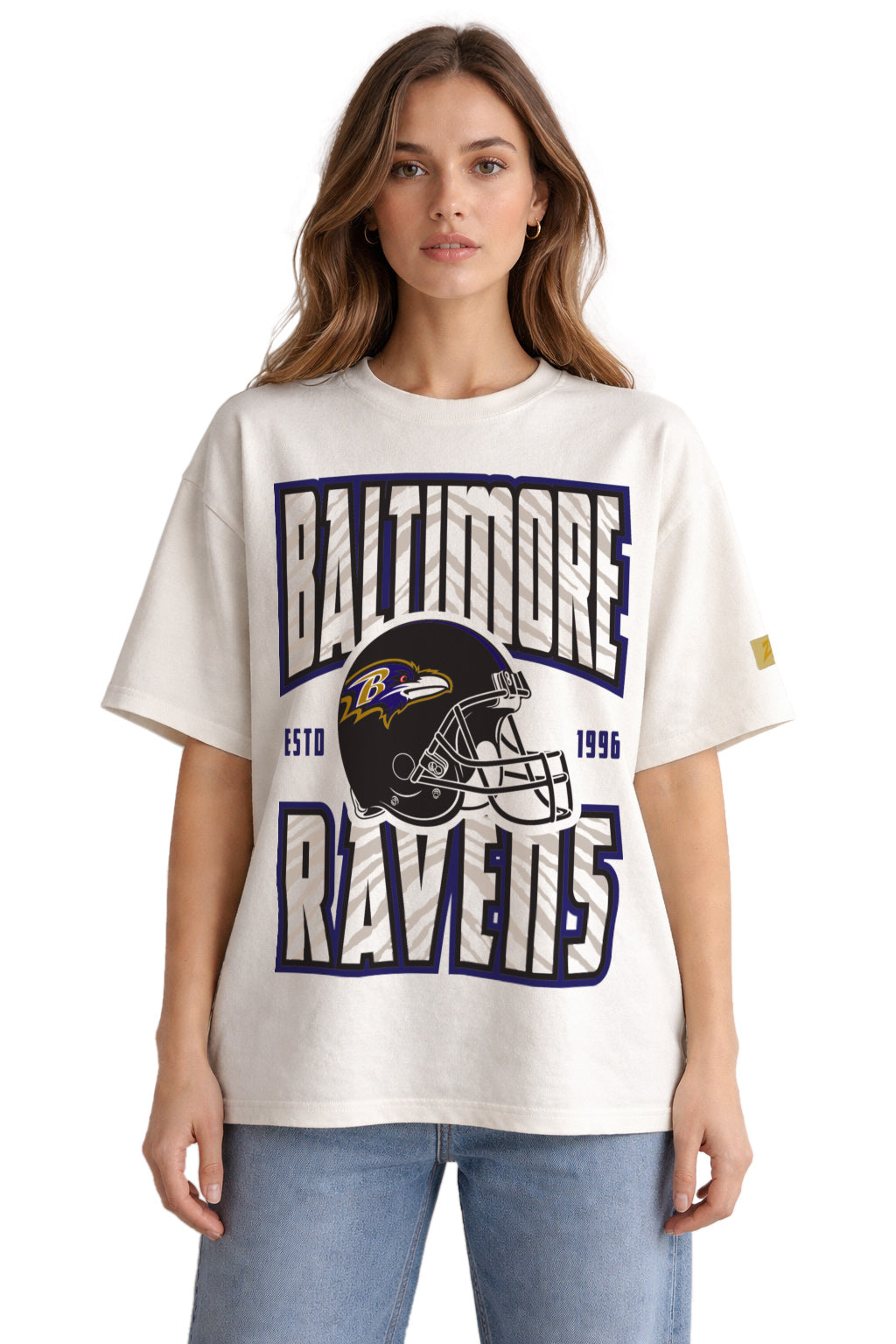 Zubaz NFL 90s SS Tee- Helmet-Off White, BALTIMORE RAVENS