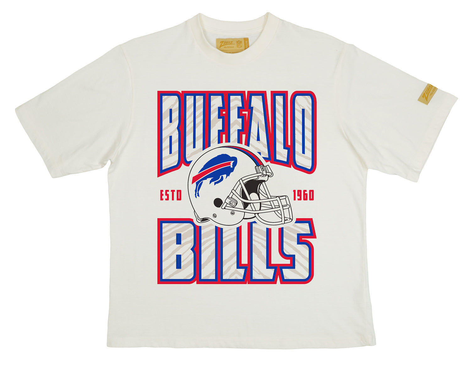 Zubaz NFL 90s SS Tee- Helmet-Off White, BUFFALO BILLS