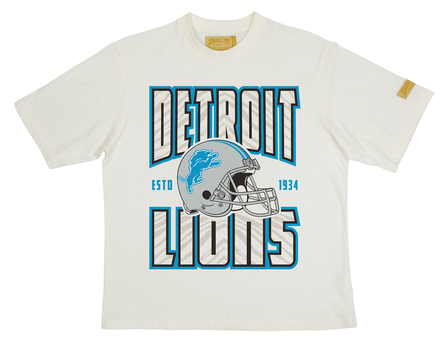 Zubaz NFL 90s SS Tee- Helmet-Off White, DETROIT LIONS