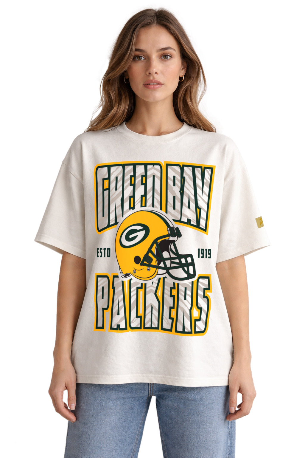 Zubaz NFL 90s SS Tee- Helmet-Off White, GREEN BAY PACKERS