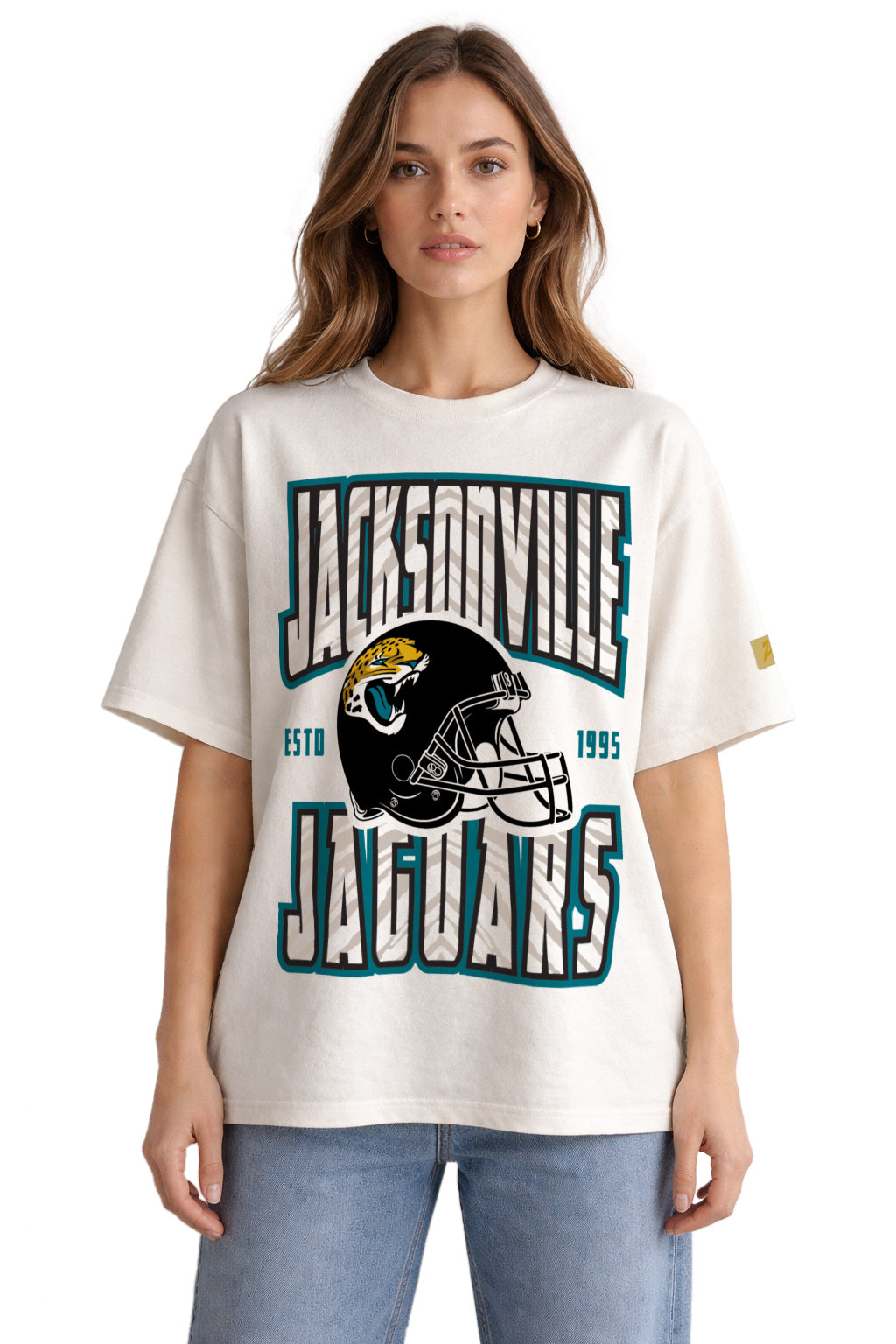 Zubaz NFL 90s SS Tee- Helmet-Off White, JACKSONVILLE JAGUARS