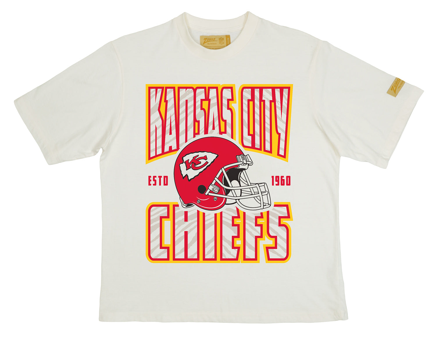 Zubaz NFL 90s SS Tee- Helmet-Off White, KANSAS CITY CHIEFS