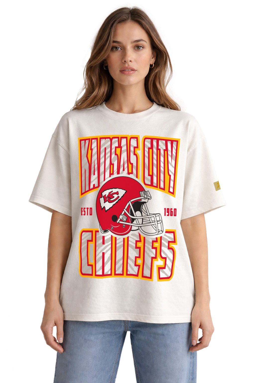Zubaz NFL 90s SS Tee- Helmet-Off White, KANSAS CITY CHIEFS