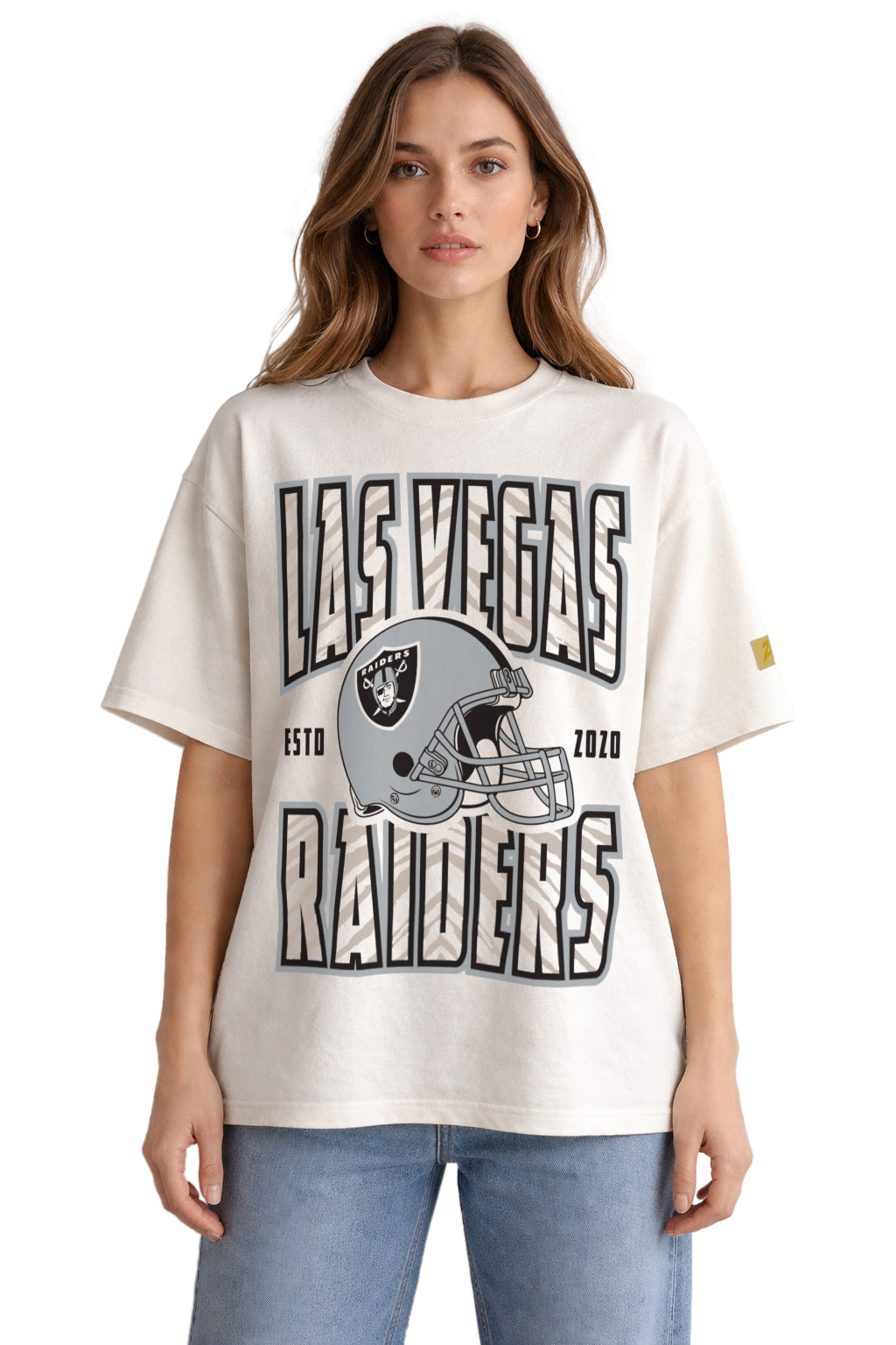 Zubaz NFL 90s SS Tee- Helmet-Off White, LAS VEGAS RAIDERS