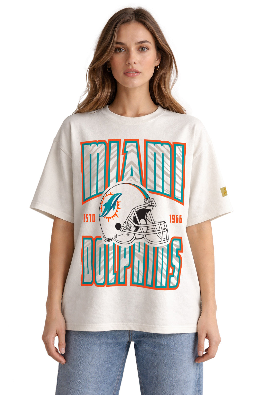 Zubaz NFL 90s SS Tee- Helmet-Off White, MIAMI DOLPHINS