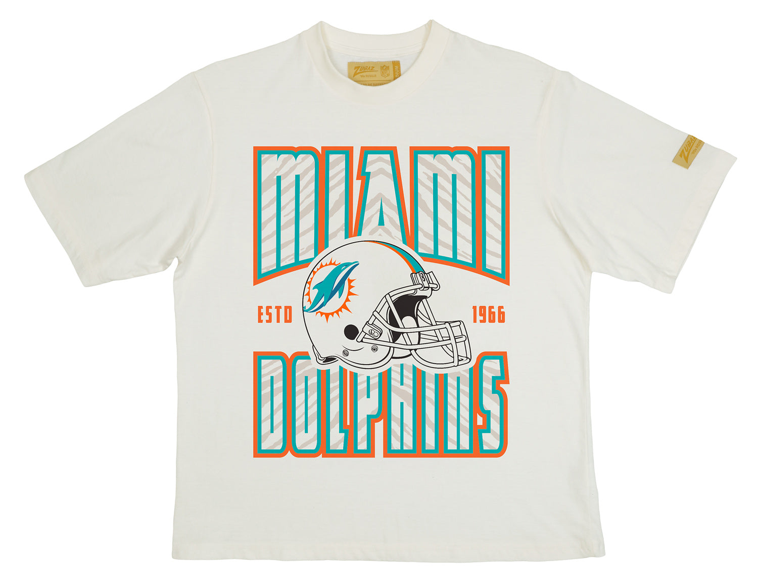 Zubaz NFL 90s SS Tee- Helmet-Off White, MIAMI DOLPHINS