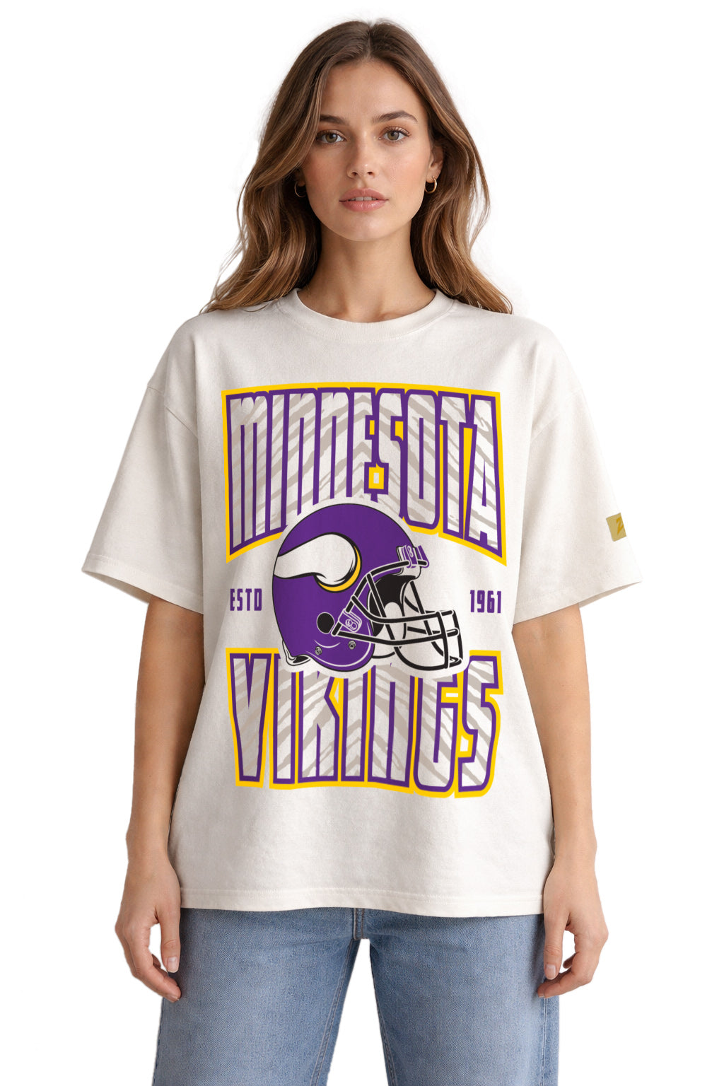 Zubaz NFL 90s SS Tee- Helmet-Off White, MINNESOTA VIKINGS