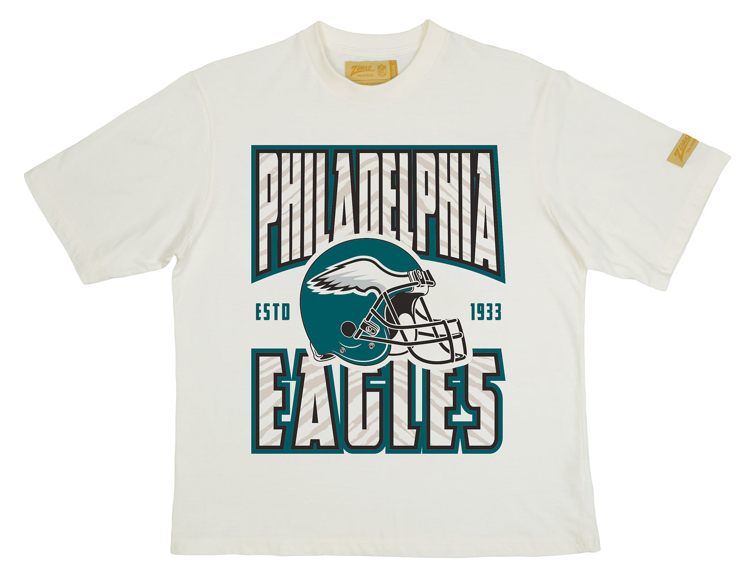 Zubaz NFL 90s SS Tee- Helmet-Off White, PHILADELPHIA EAGLES