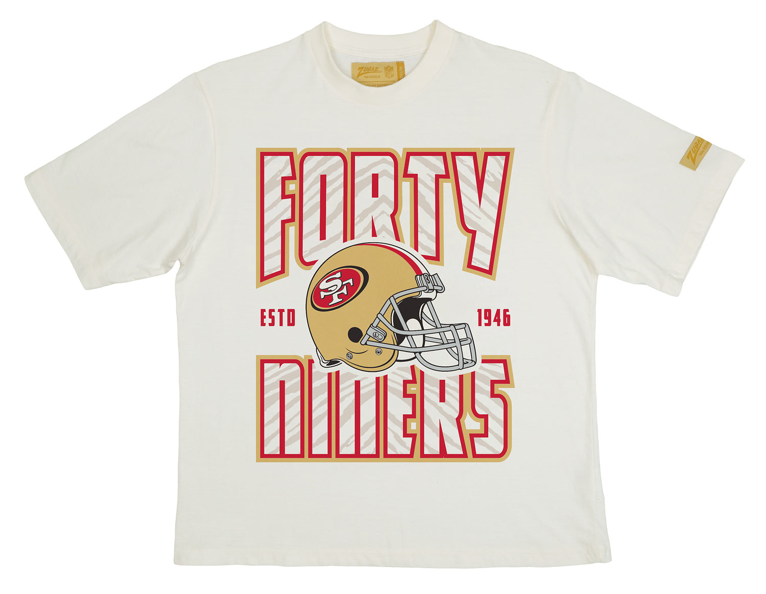 Zubaz NFL 90s SS Tee- Helmet-Off White, SAN FRANCISCO 49ERS