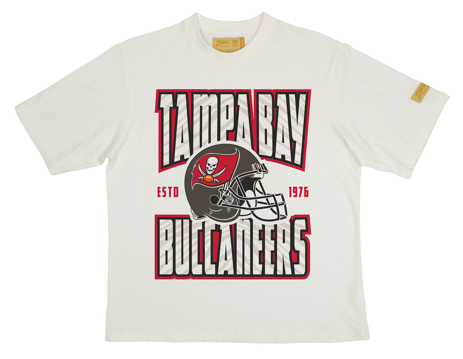 Zubaz NFL 90s SS Tee- Helmet-Off White, TAMPA BAY BUCCANEERS
