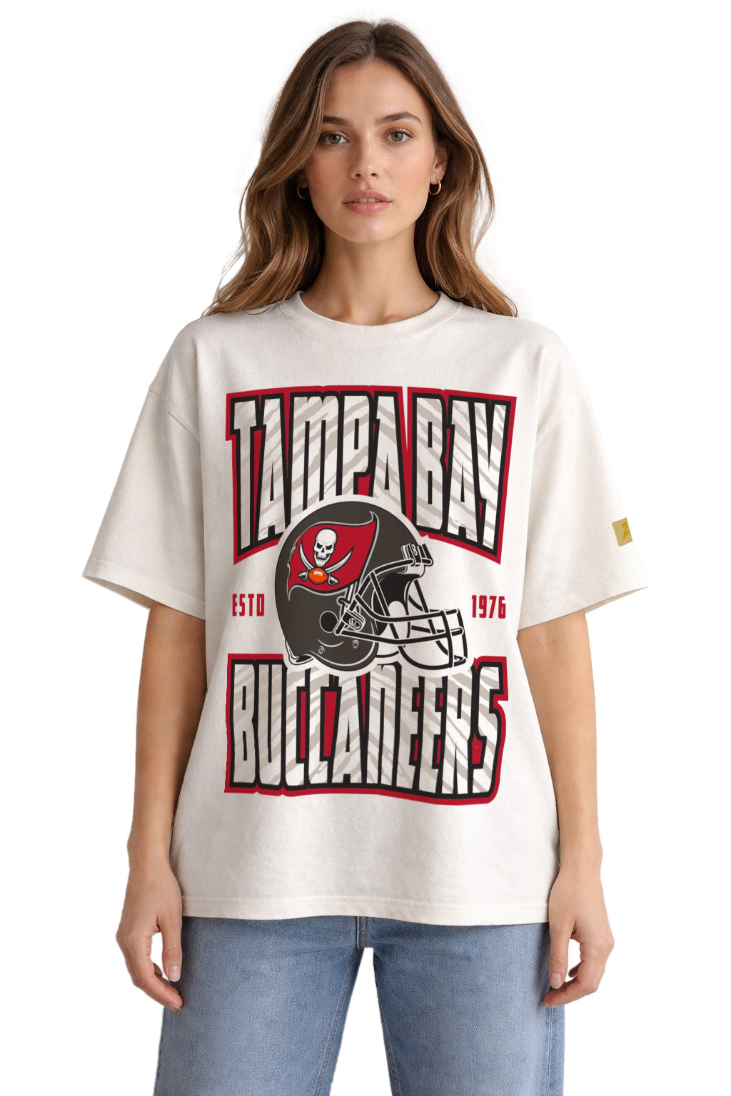 Zubaz NFL 90s SS Tee- Helmet-Off White, TAMPA BAY BUCCANEERS