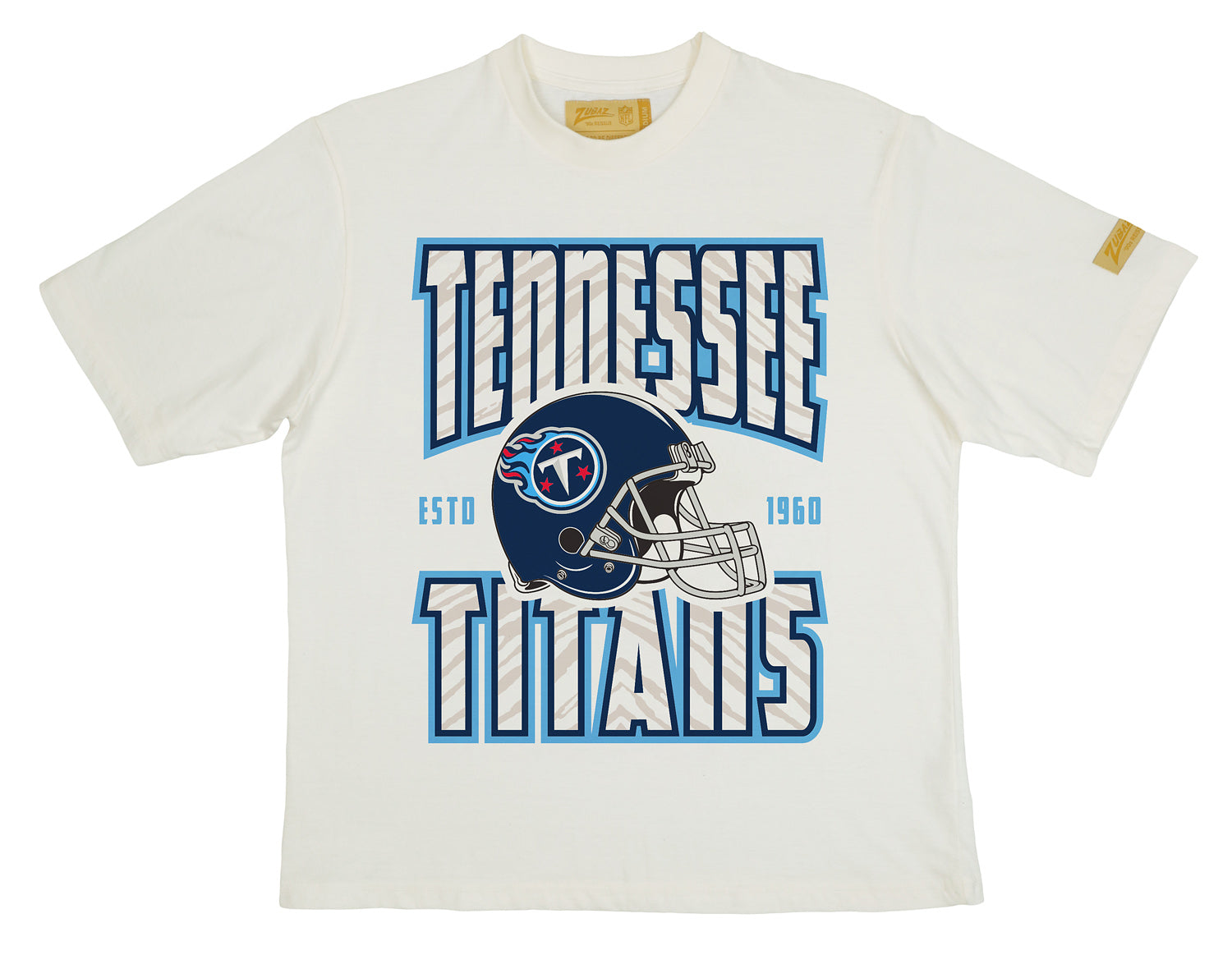 Zubaz NFL 90s SS Tee- Helmet-Off White, TENNESSEE TITANS