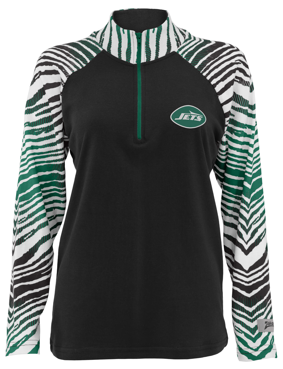 Zubaz NFL Women's Zebra Ombre Long Sleeve Quarter Zip Pullover - New York Jets